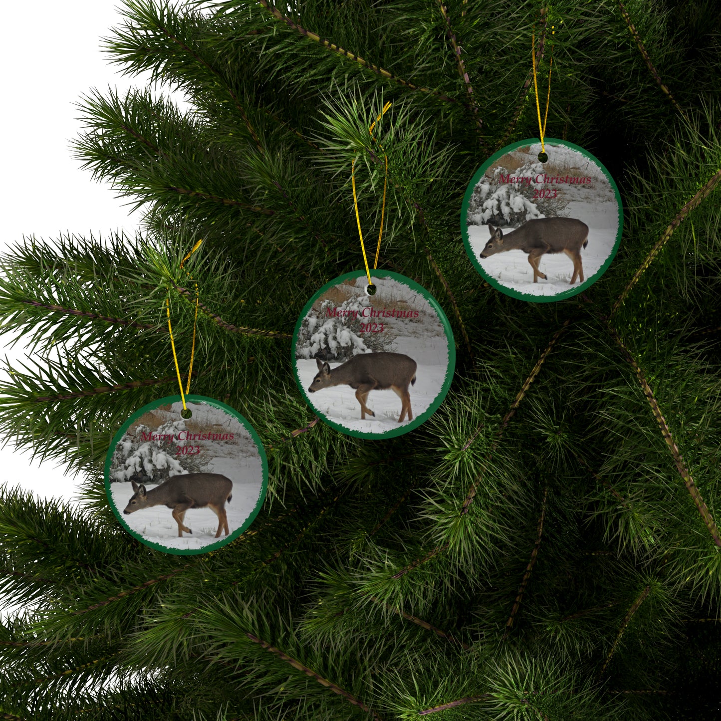 Winter Deer Merry Christmas 2023 Ceramic Ornaments
