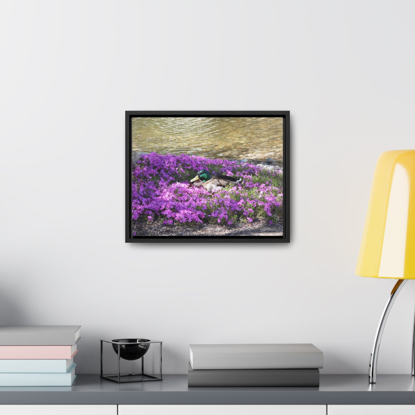 Duck Resting In Flowers Gallery Canvas Wraps Framed