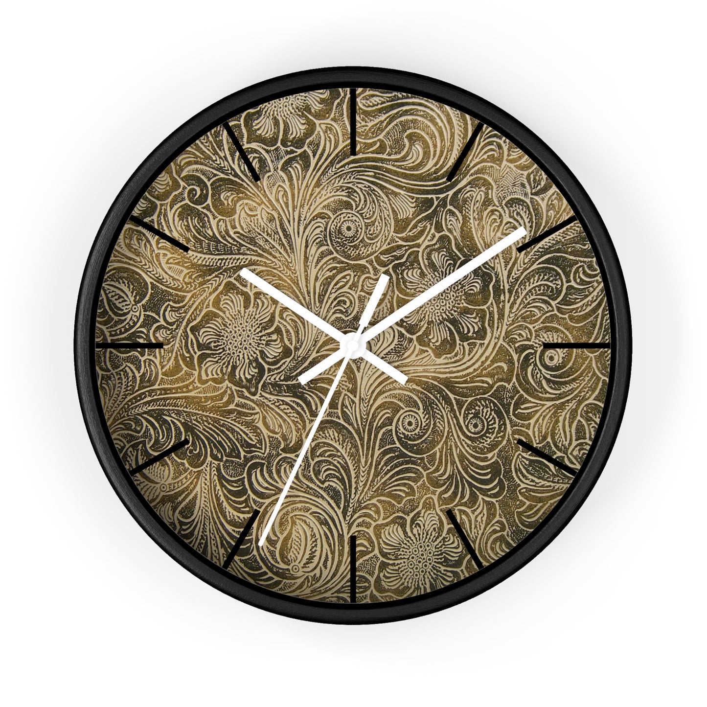 Western Leather Print Framed Wall Clock