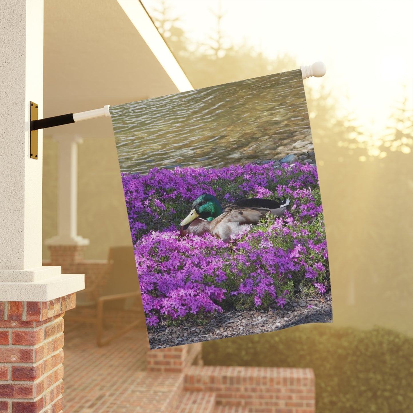 Duck Resting In Flowers Garden & House Banner