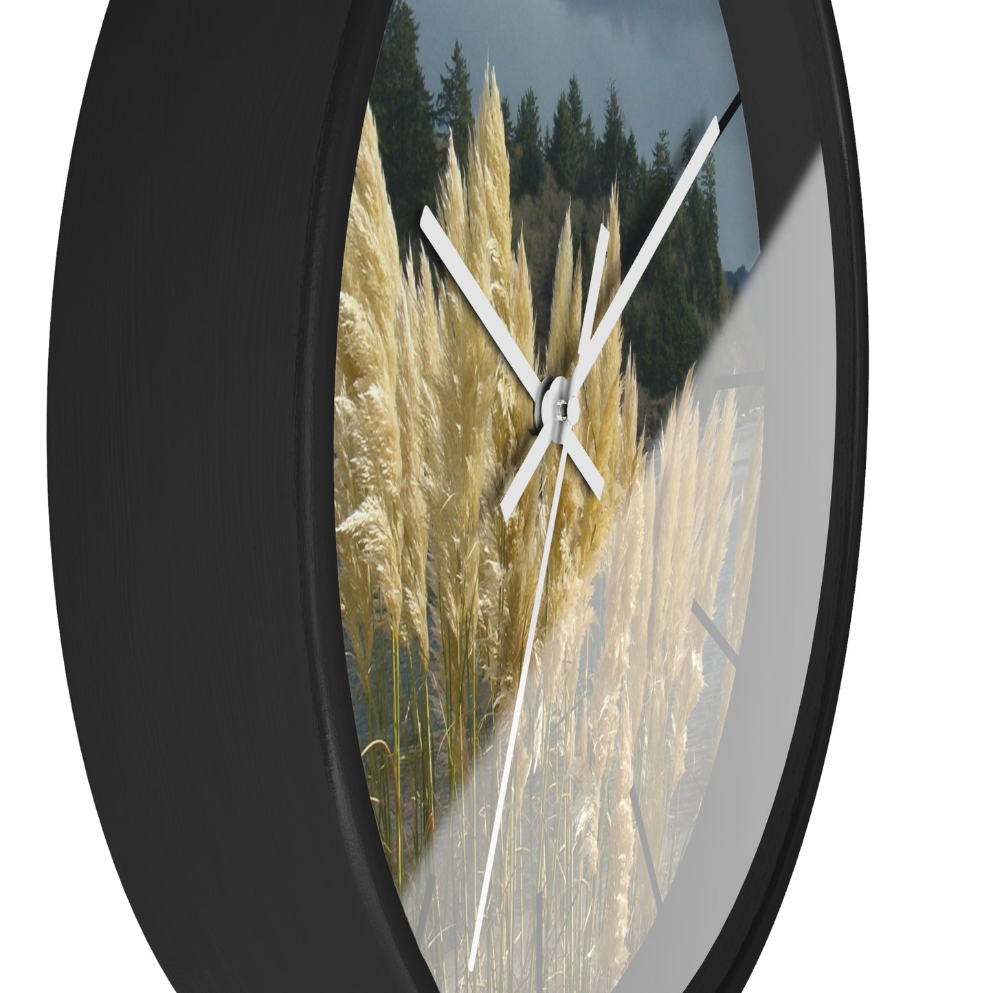 Golden Coastal Pampas Wall Clock