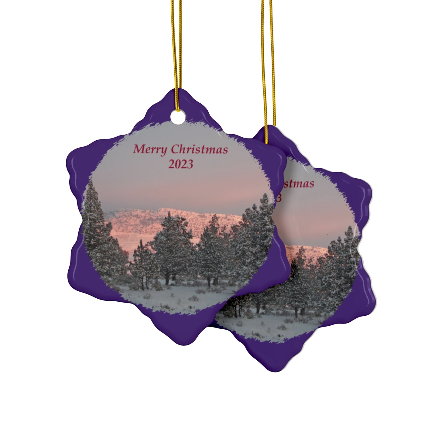 Winter Sunset Merry Christmas 2023 Ceramic Ornaments