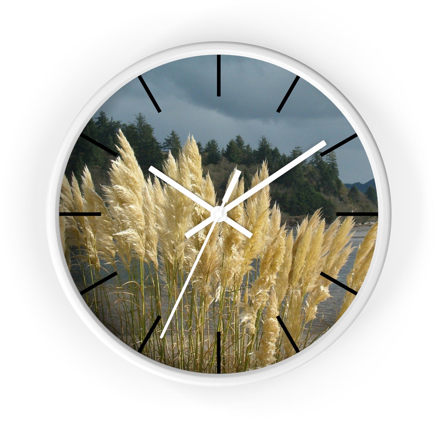 Golden Coastal Pampas Wall Clock
