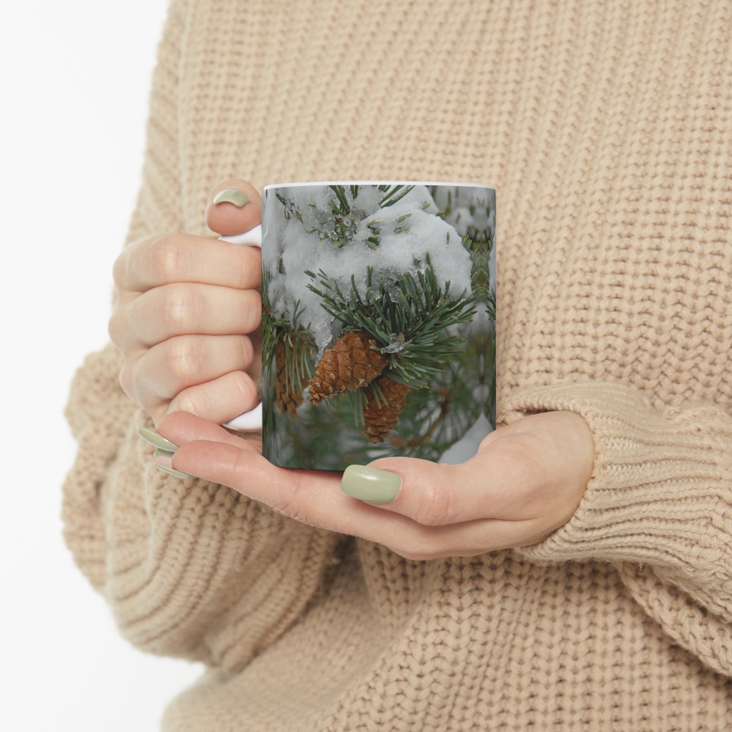 Snowy Fir Cones Ceramic Mug 11oz