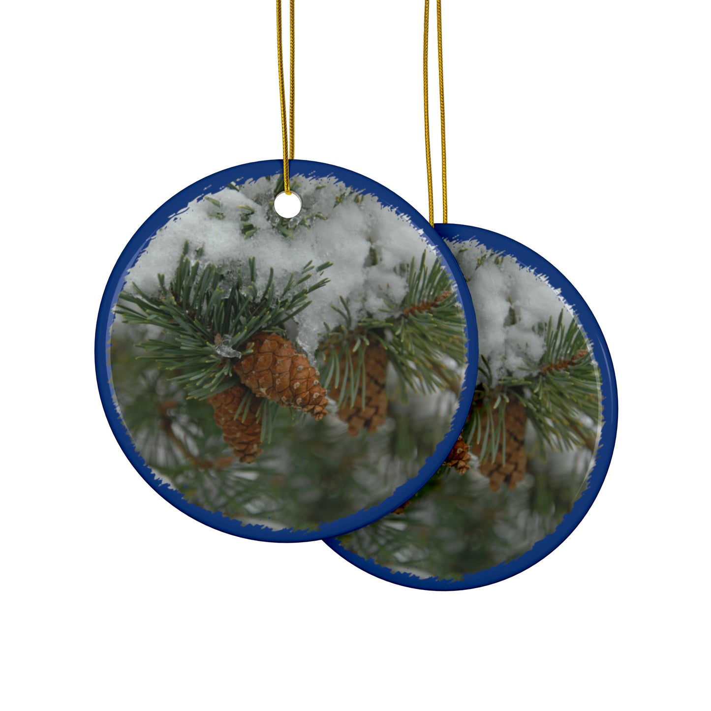 Snowy Fir Cones Ceramic Ornaments