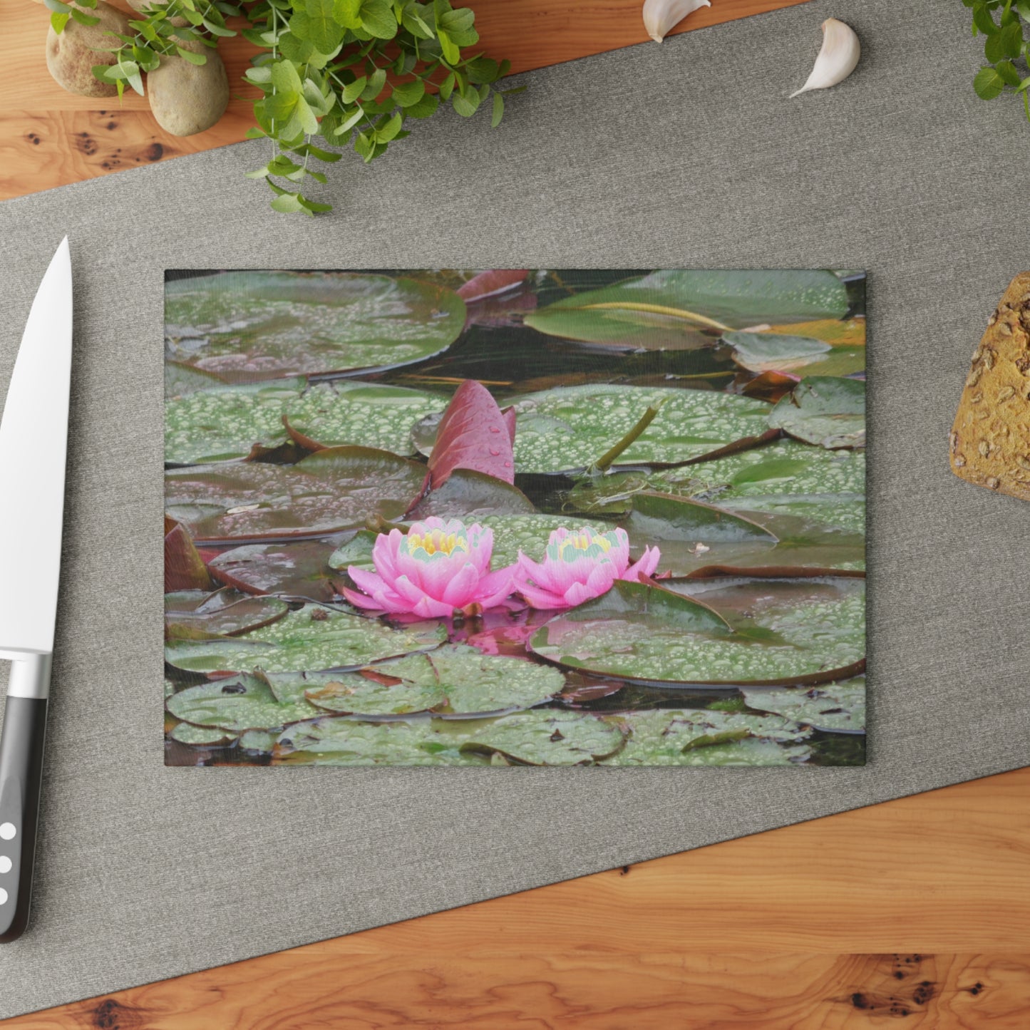 Water Lilies Glass Cutting Board Hand Wash