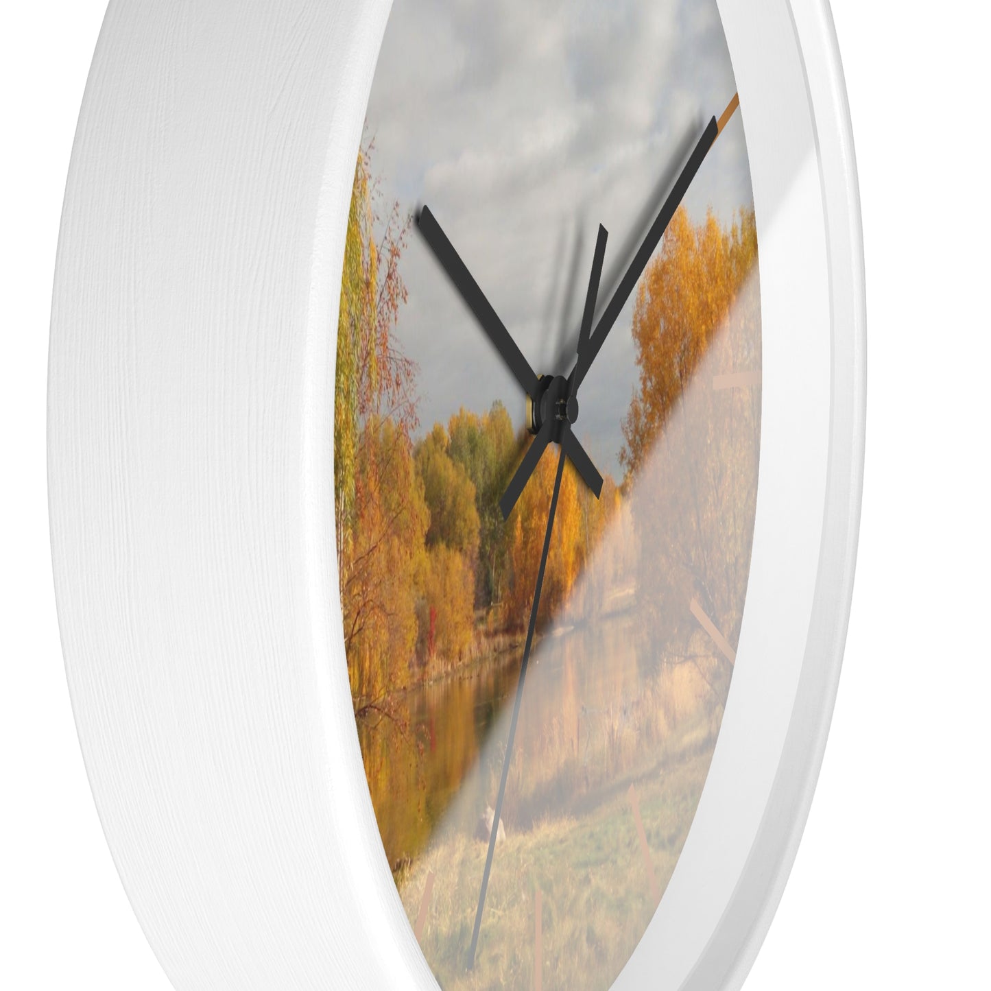 Golden Autumn Pond Wall Clock