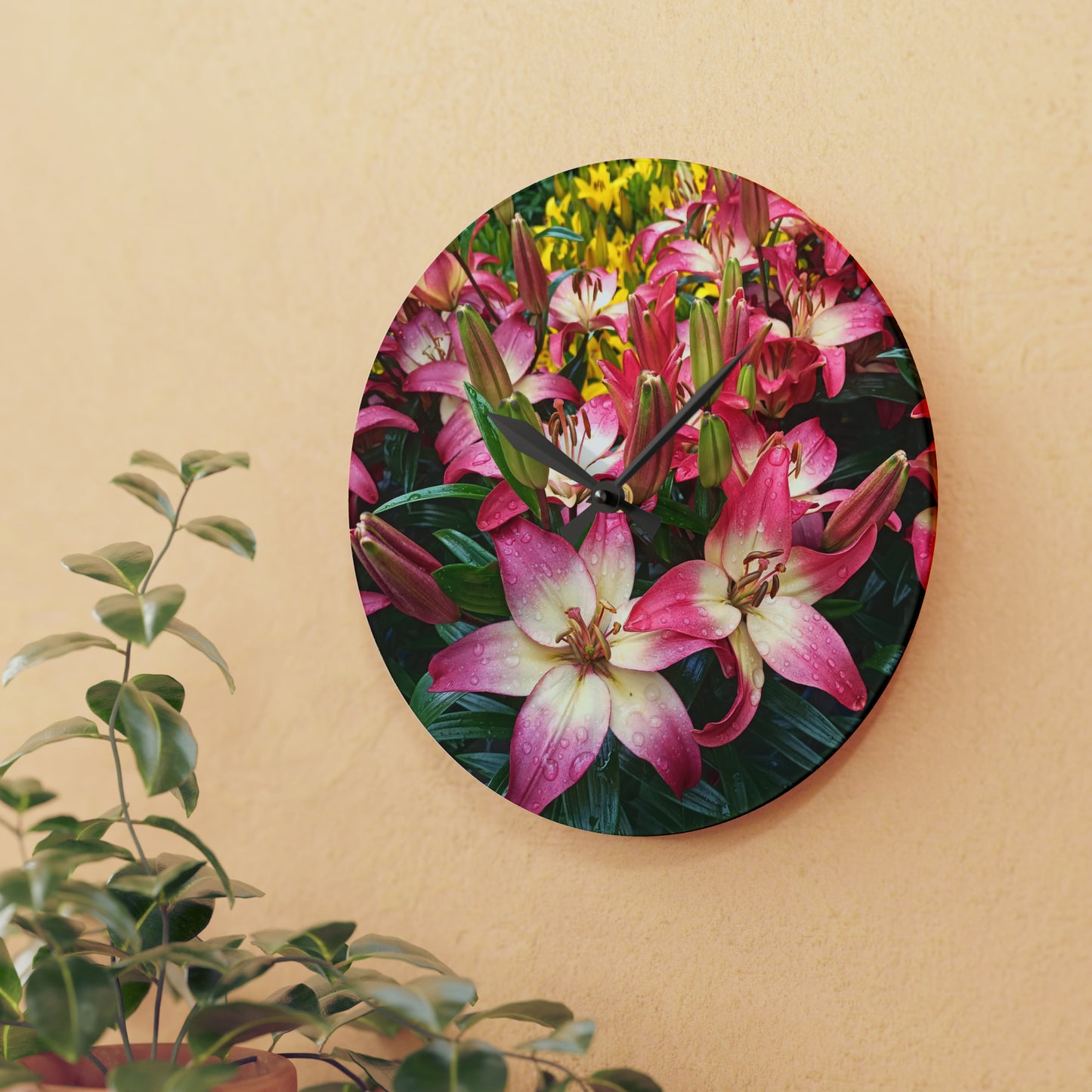 Lovely Lilies Acrylic Wall Clock