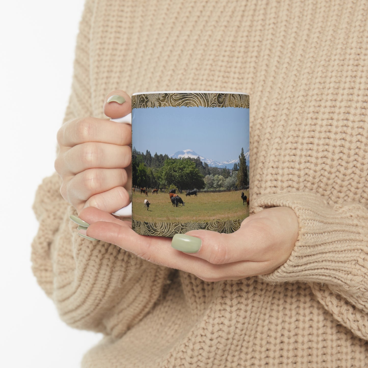 Picturesque Cattle with Leather Print Ceramic Mug 11oz