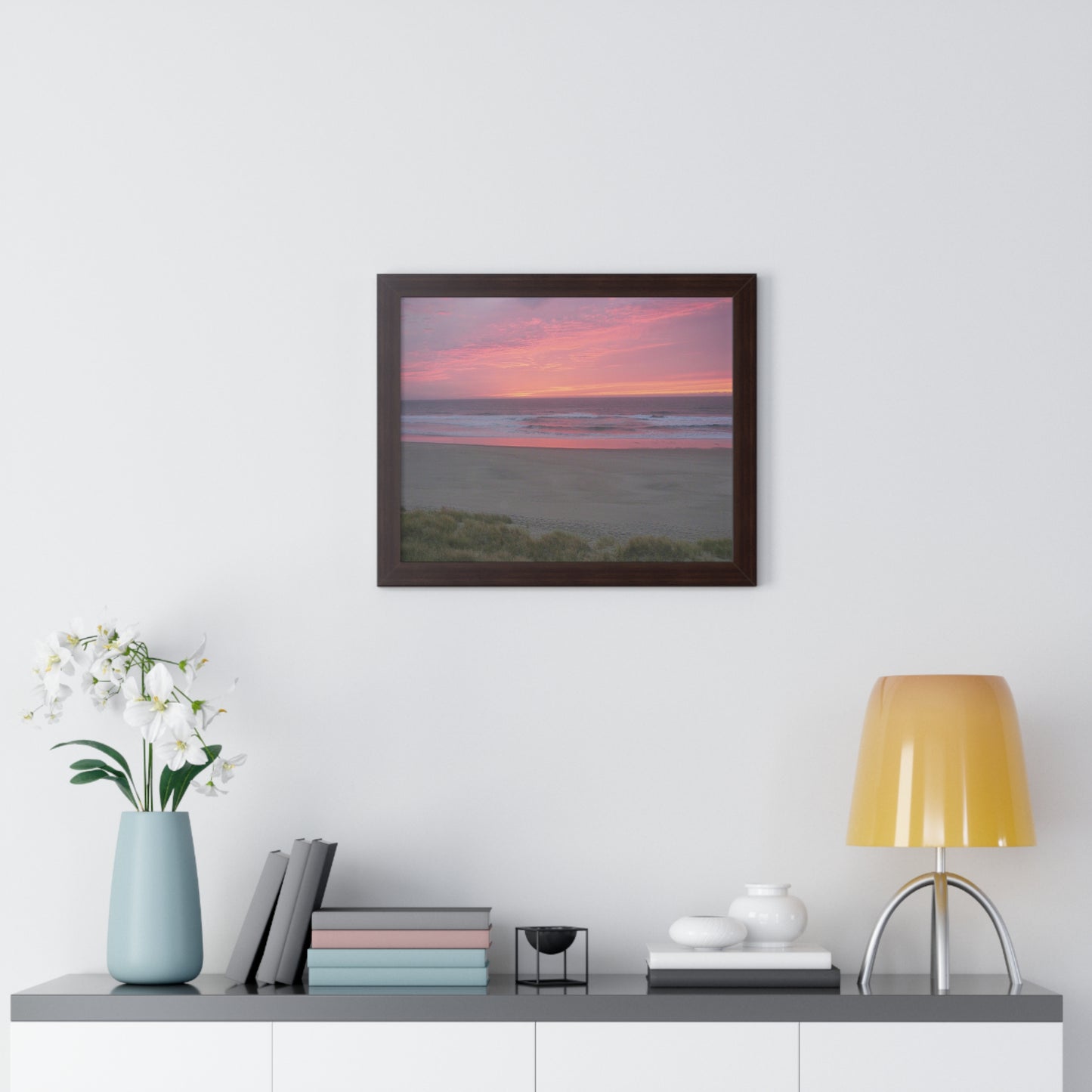 Pink Ocean Sunset Framed Horizontal Poster