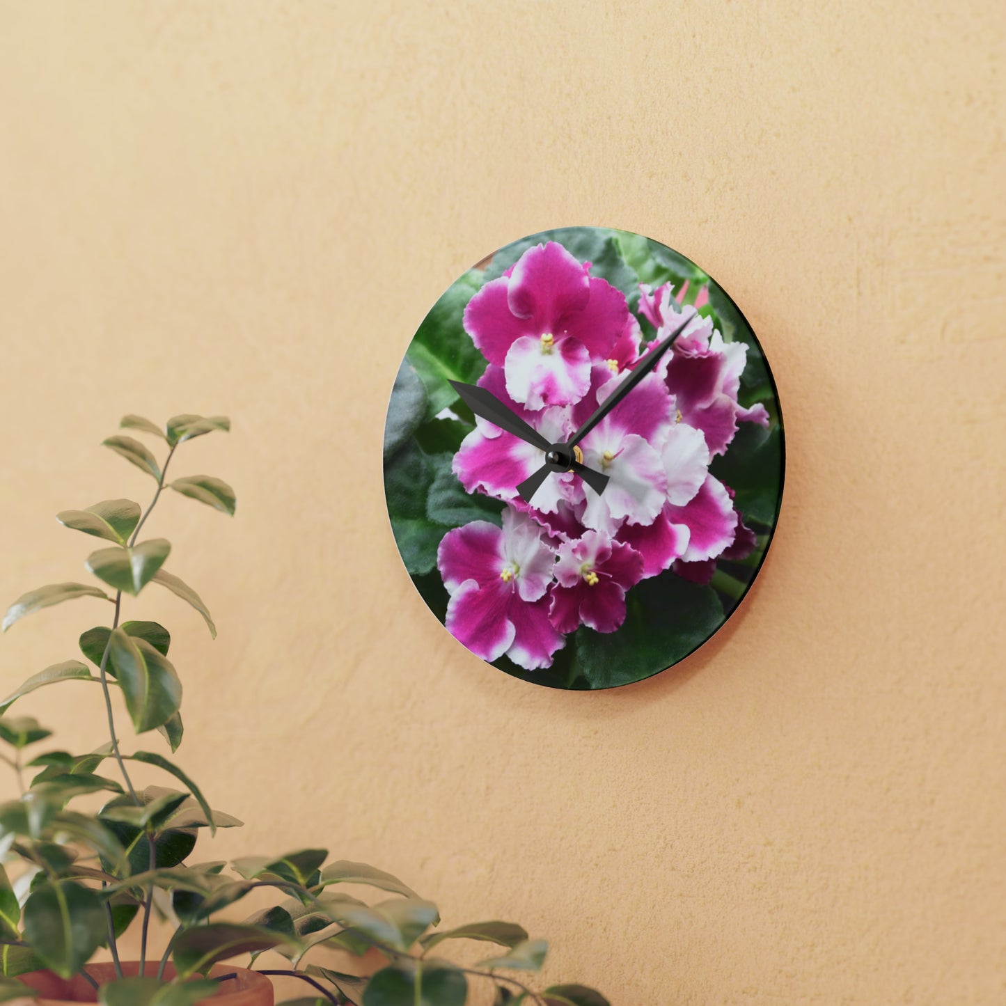 African Violet Acrylic Wall Clock