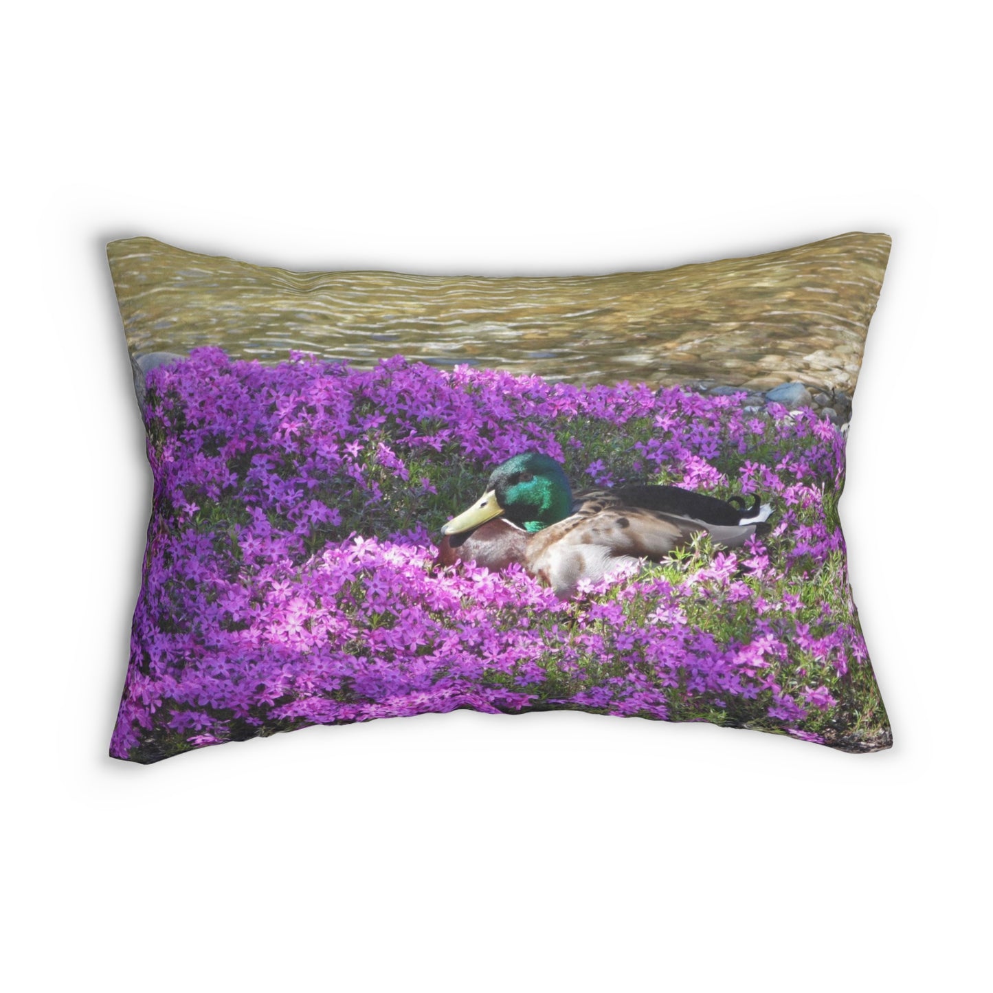 Duck Resting In Flowers Spun Polyester Lumbar Pillow