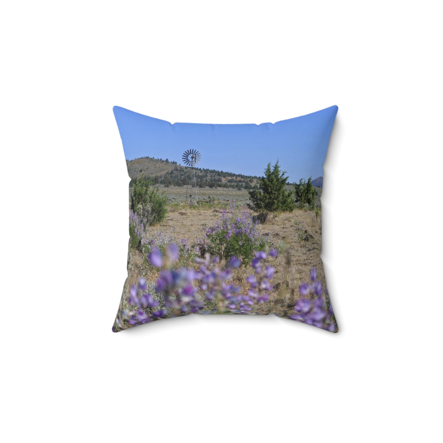 High Desert Lupine & Windmill Spun Polyester Square Pillow