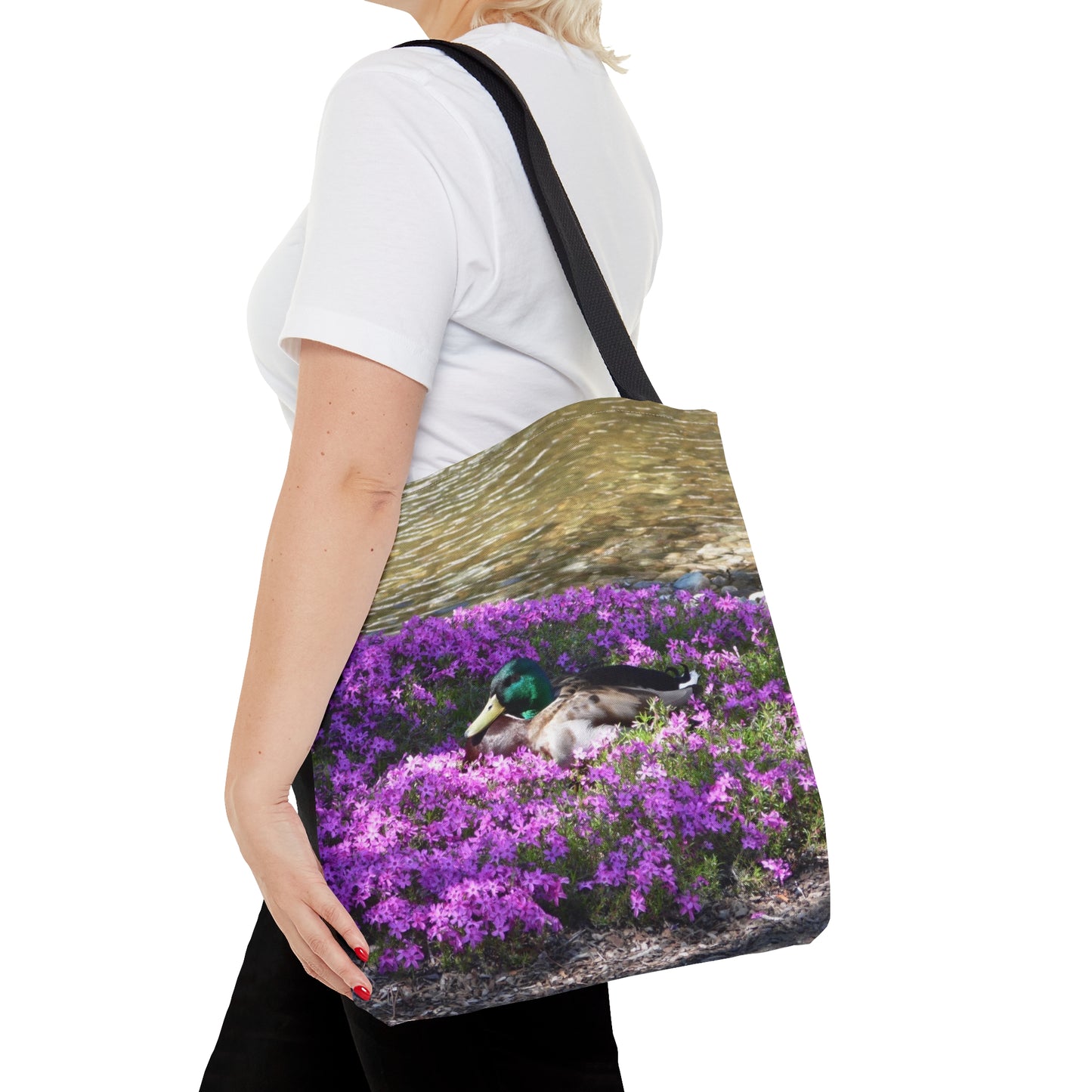 Duck Resting In Flowers Tote Bag