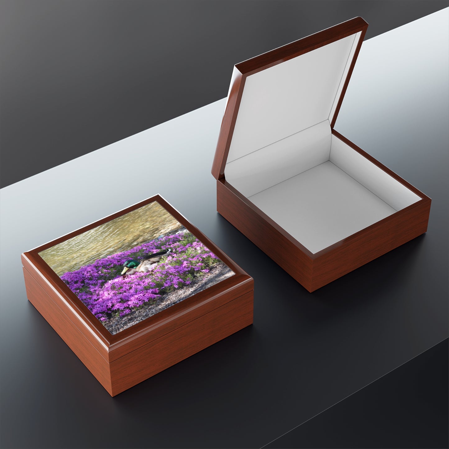 Duck Resting In Flowers Jewelry Box ~ 7.24"