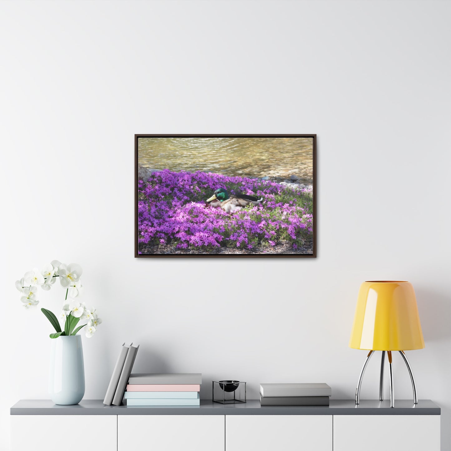 Duck Resting In Flowers Gallery Canvas Wraps Framed