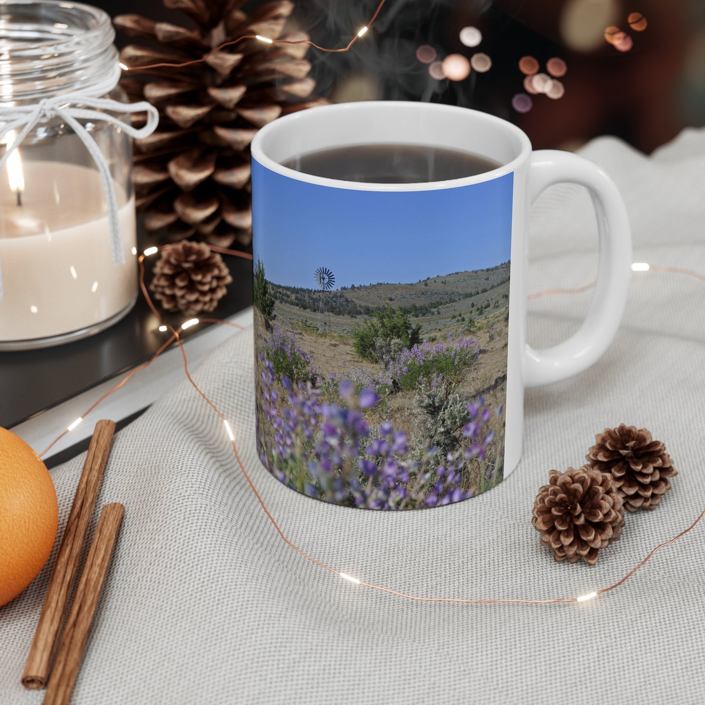 High Desert Lupine & Windmill Ceramic Mug 11oz