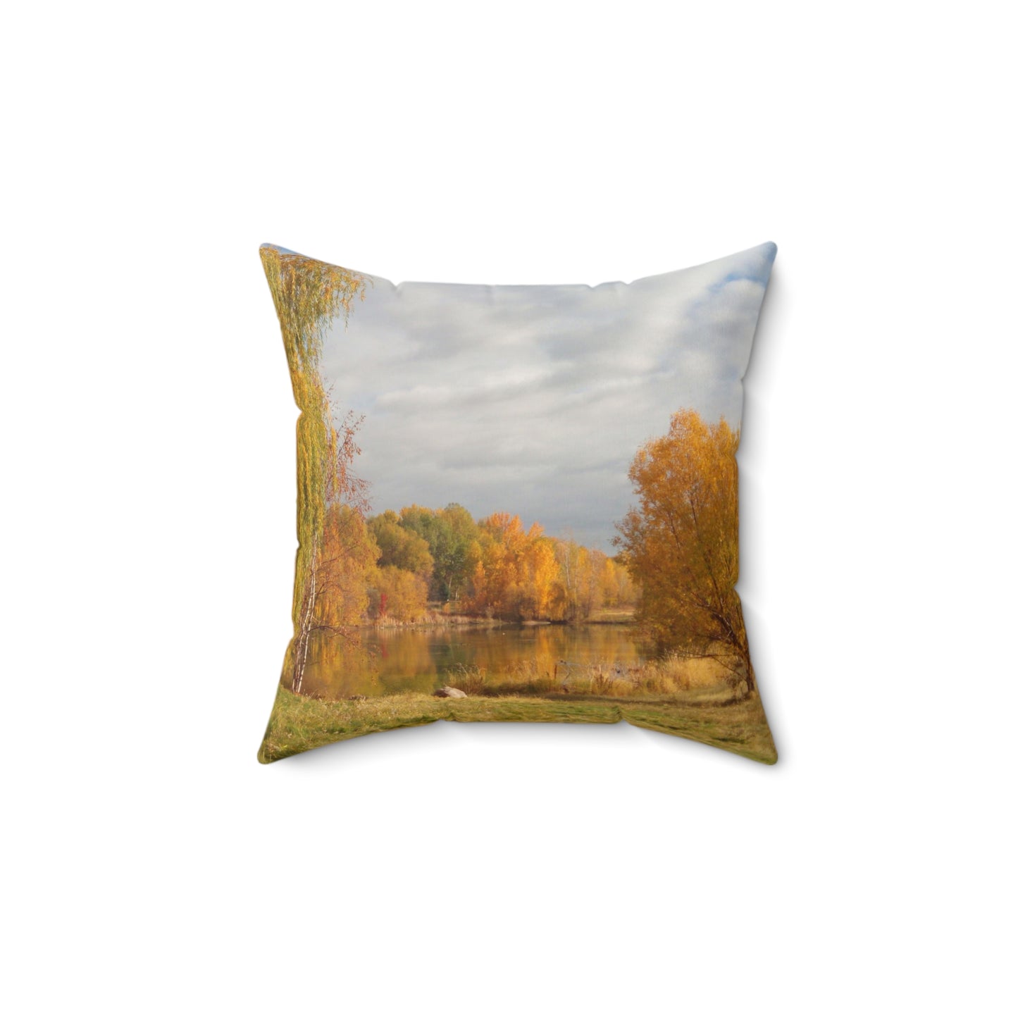 Golden Autumn Pond Spun Polyester Square Pillow