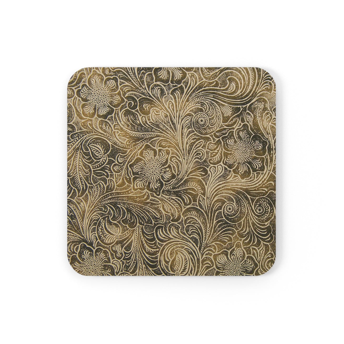 Western Leather Print Corkwood Coaster Set