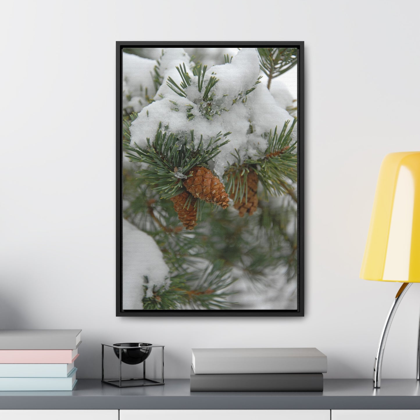 Snowy Fir Cones Gallery Canvas Wraps Framed