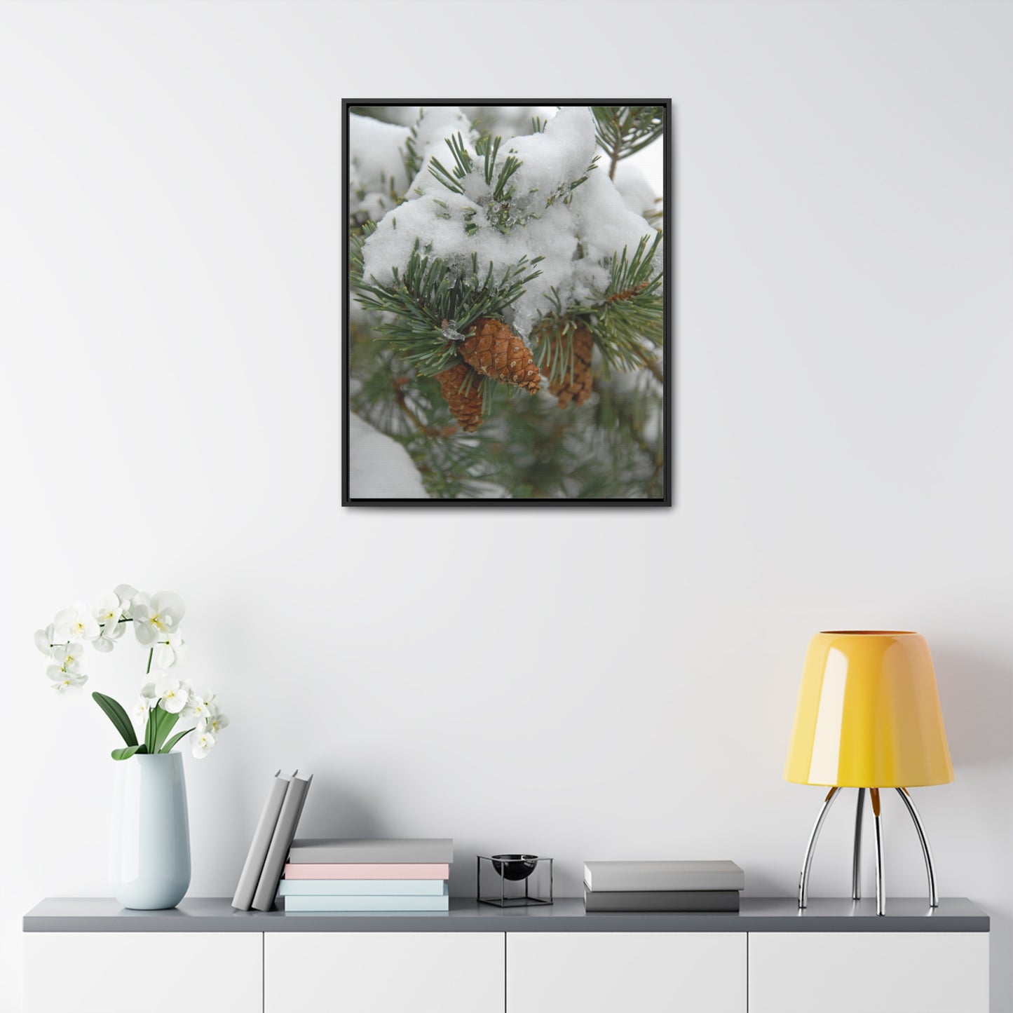 Snowy Fir Cones Gallery Canvas Wraps Framed