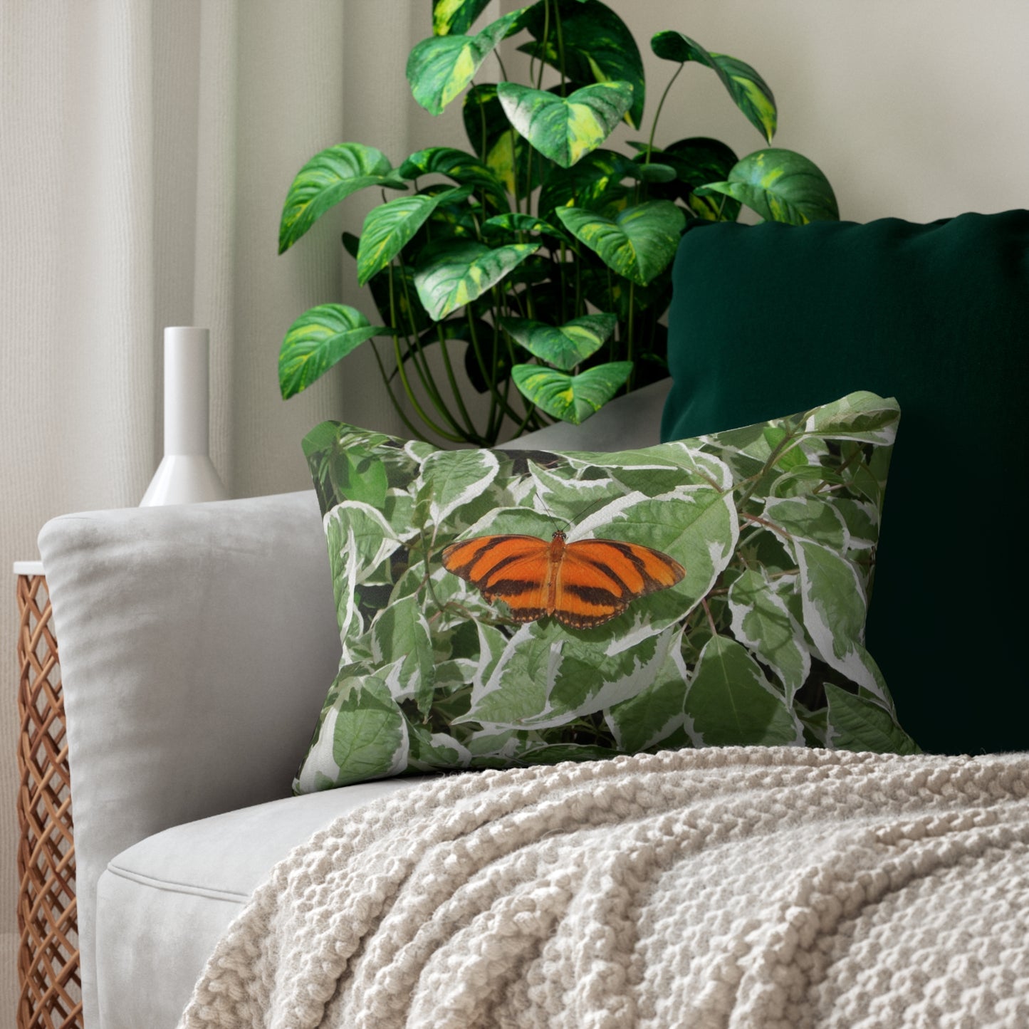 Leaves & Butterfly Spun Polyester Lumbar Pillow