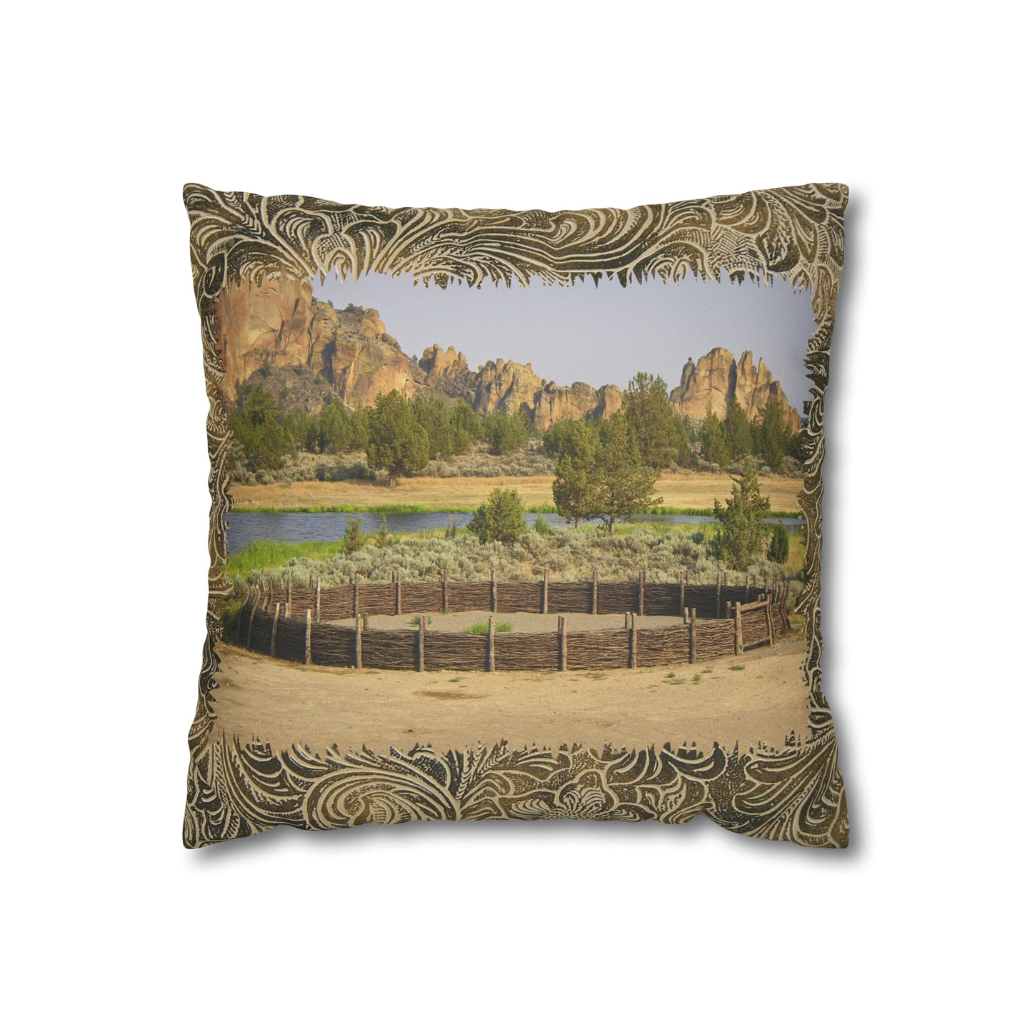 Scenic Round Pen Faux Suede Pillow Case