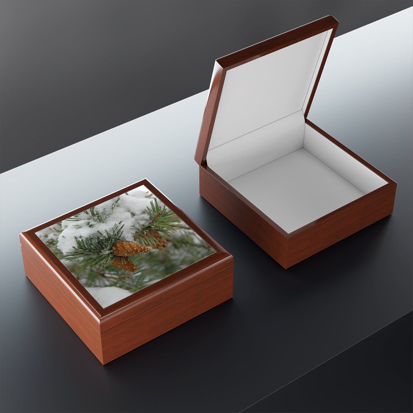 Snowy Fir Cones Jewelry Box ~ 7.24"