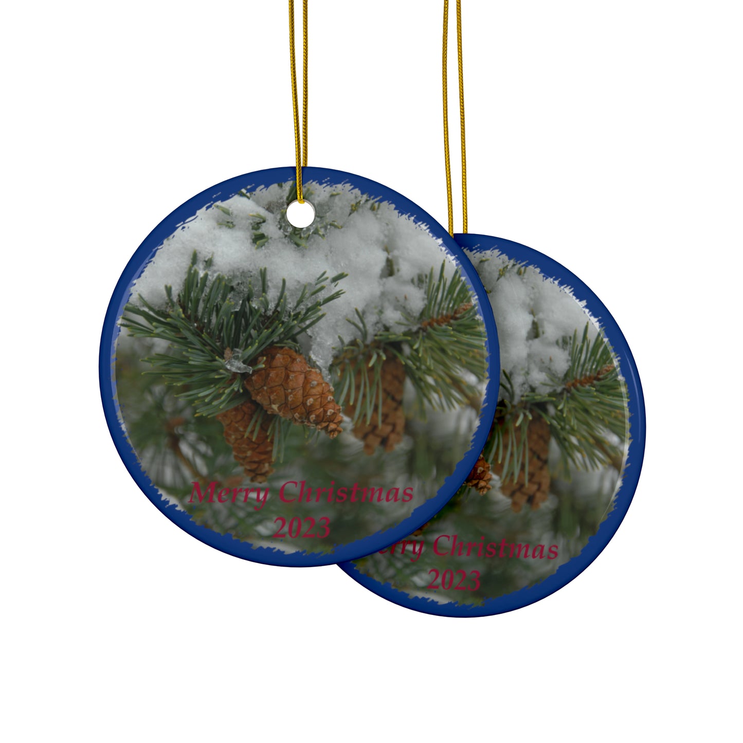 Snowy Fir Cones Merry Christmas 2023 Ceramic Ornaments