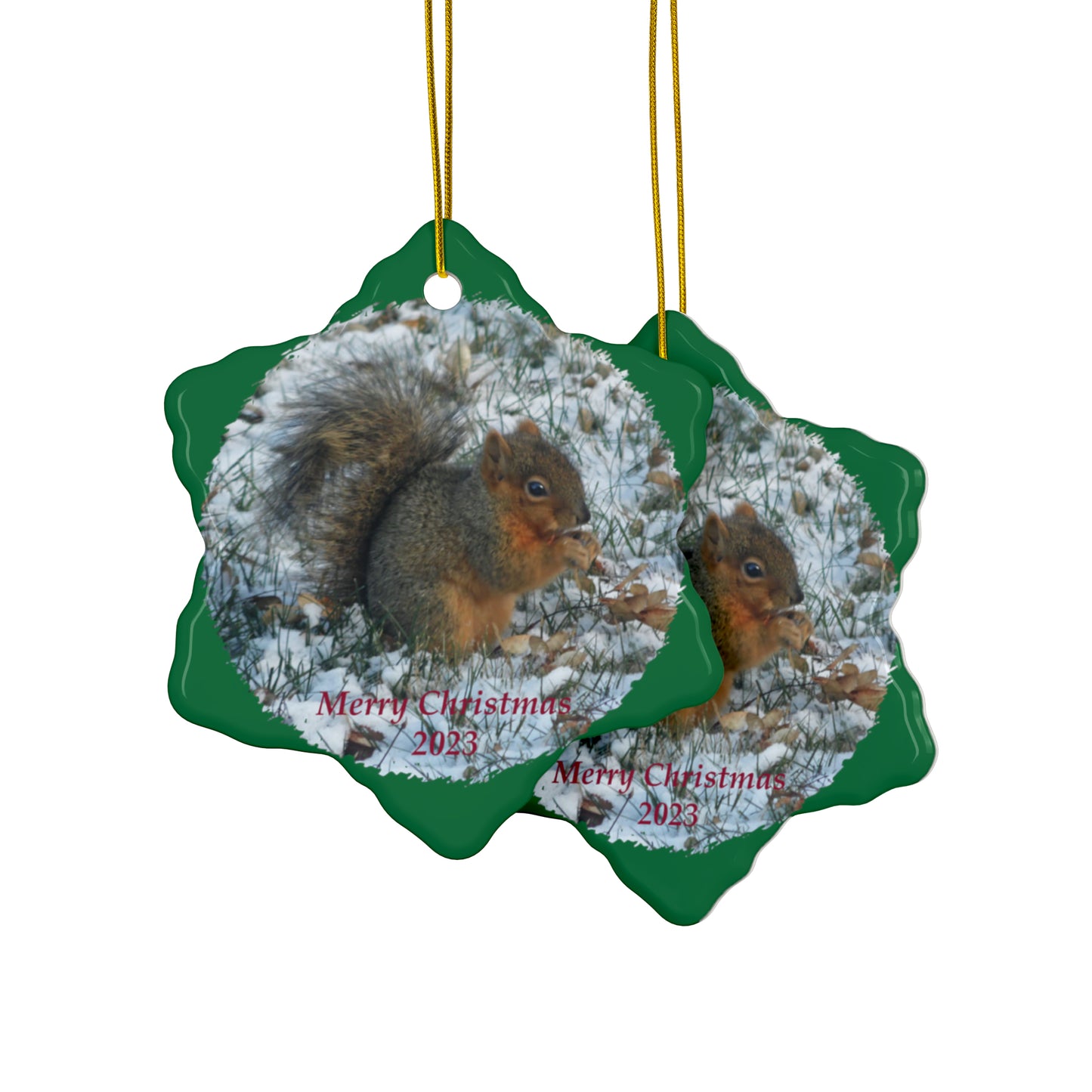 Winter Squirrel Merry Christmas 2023 Ceramic Ornaments