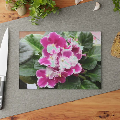 African Violets Glass Cutting Board Hand Wash
