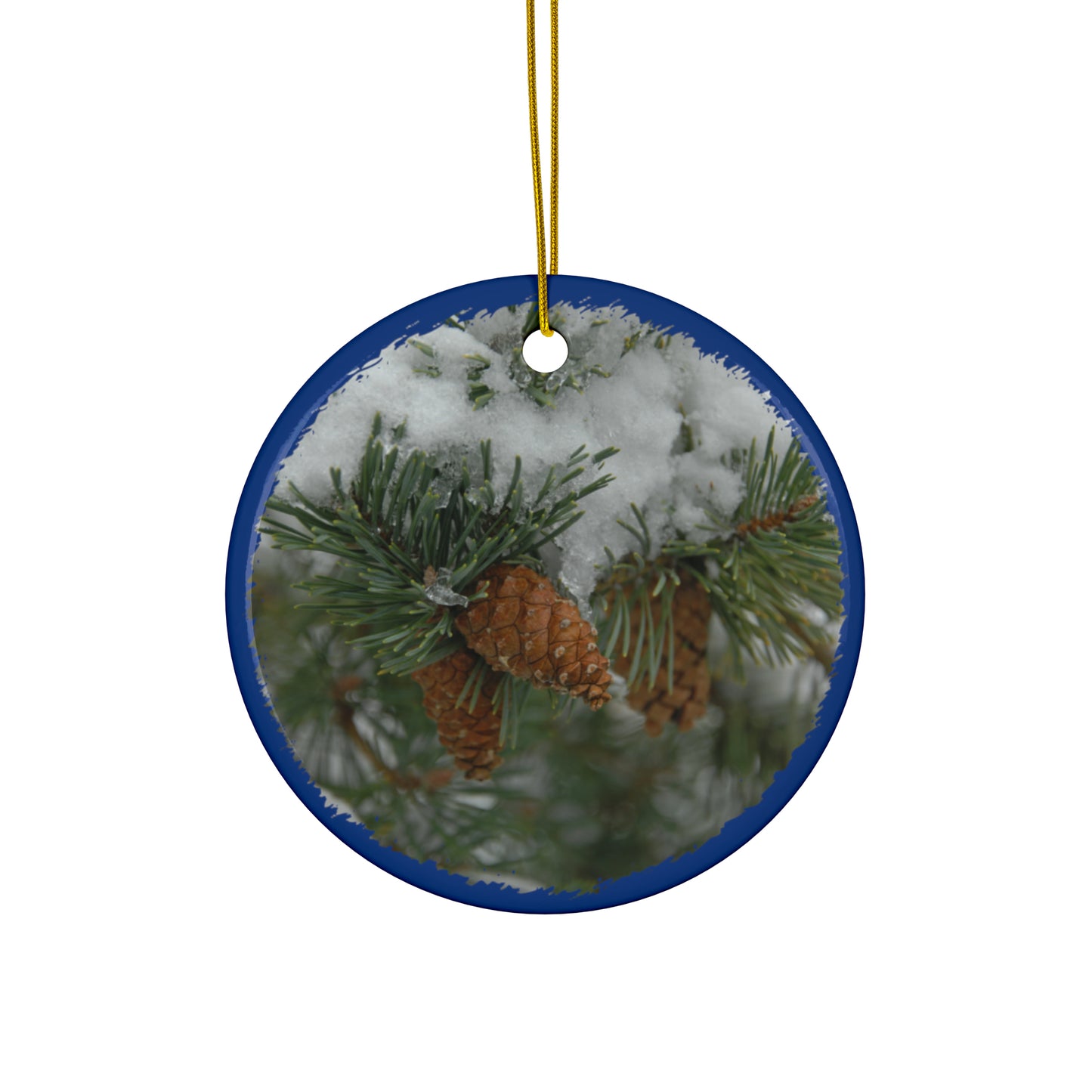 Snowy Fir Cones Ceramic Ornaments