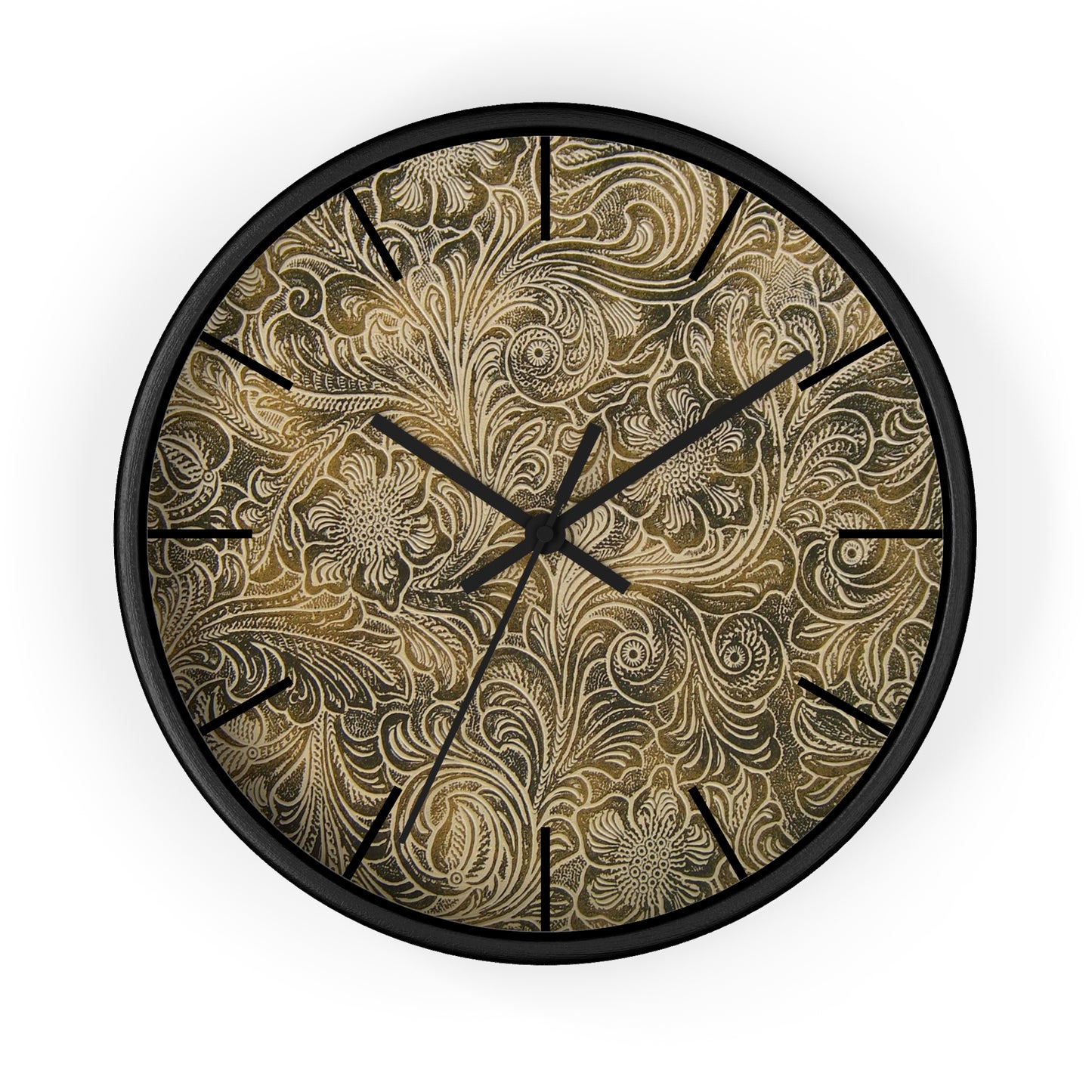 Western Leather Print Framed Wall Clock