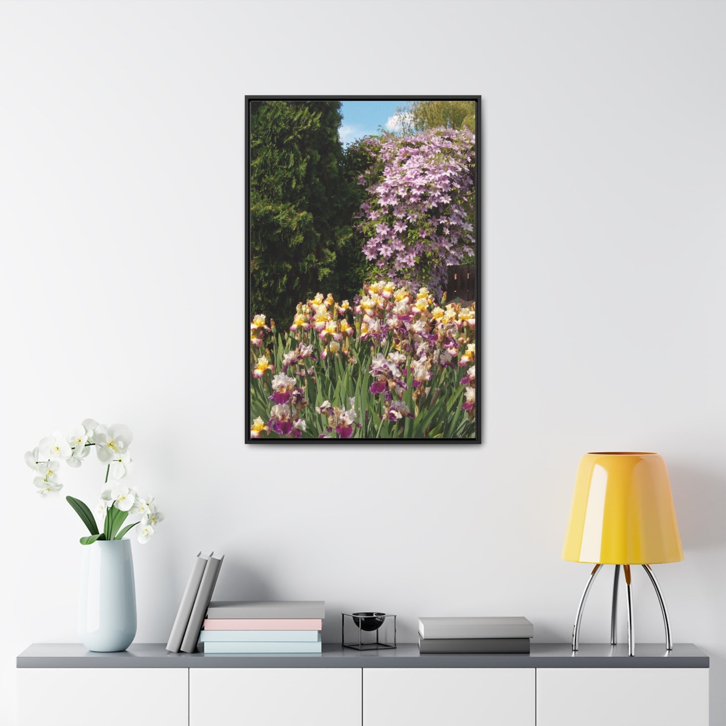 Sunny Iris Garden Gallery Canvas Wraps Framed