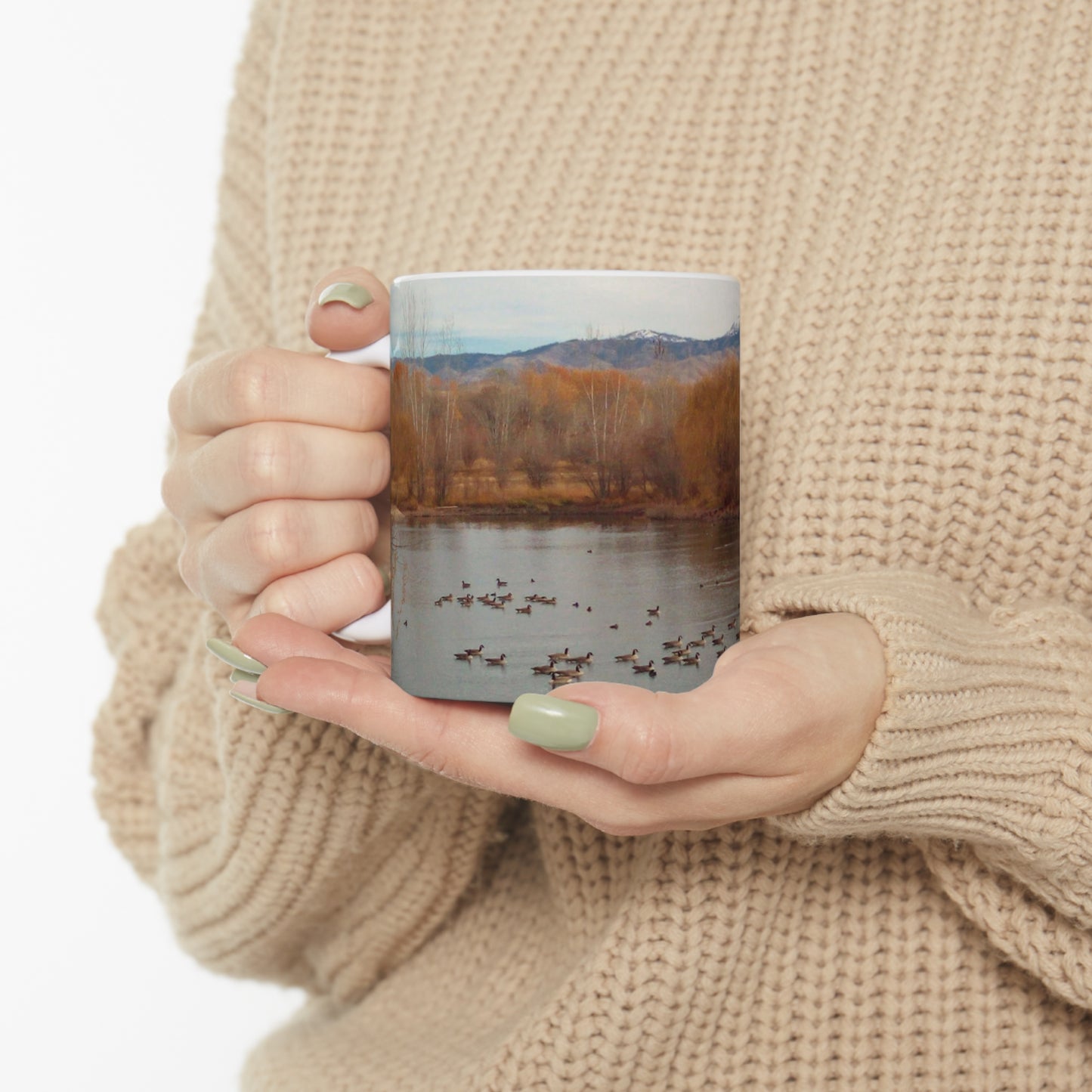 Autumn Pond with Geese Ceramic Mug 11oz