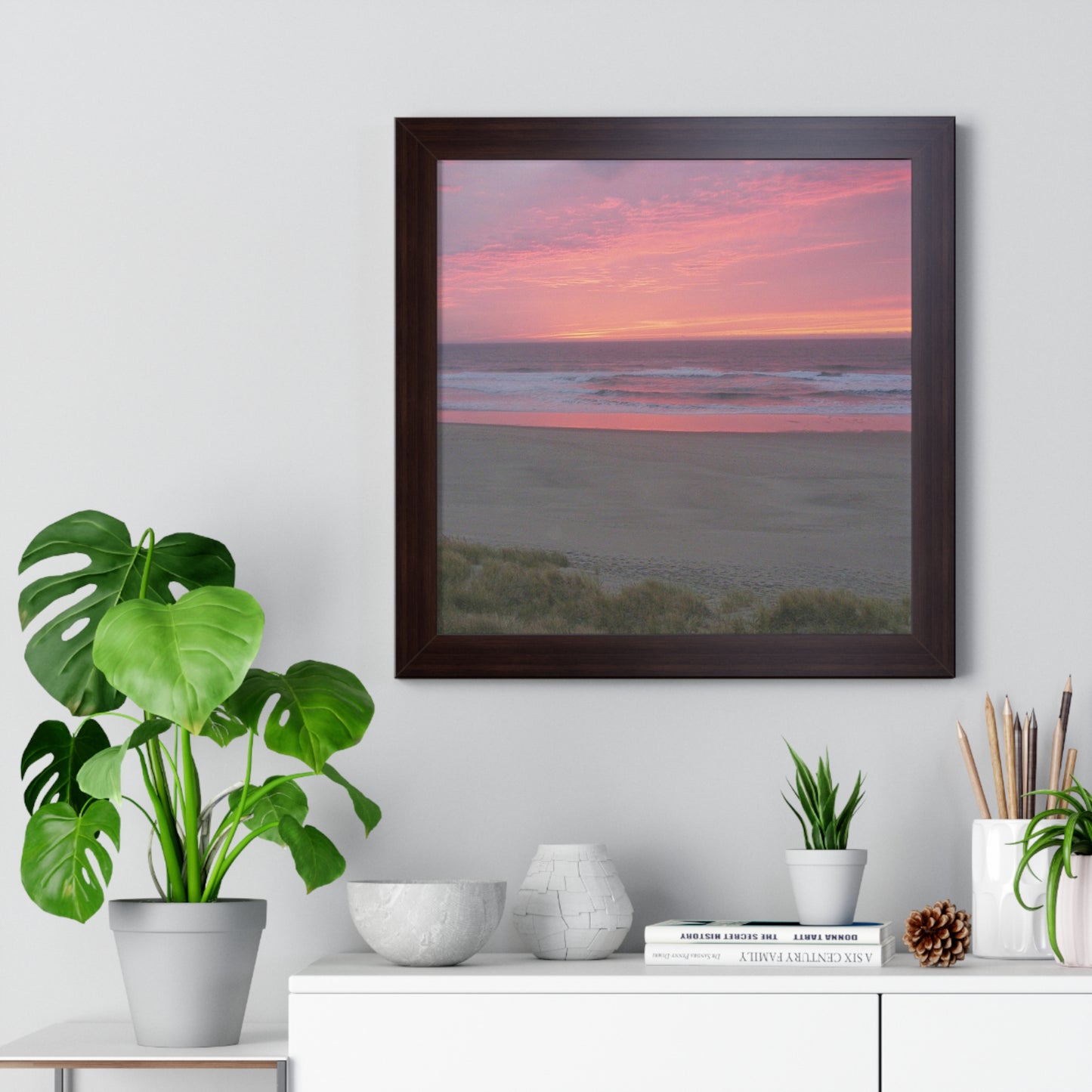 Pink Ocean Sunset Framed Horizontal Poster