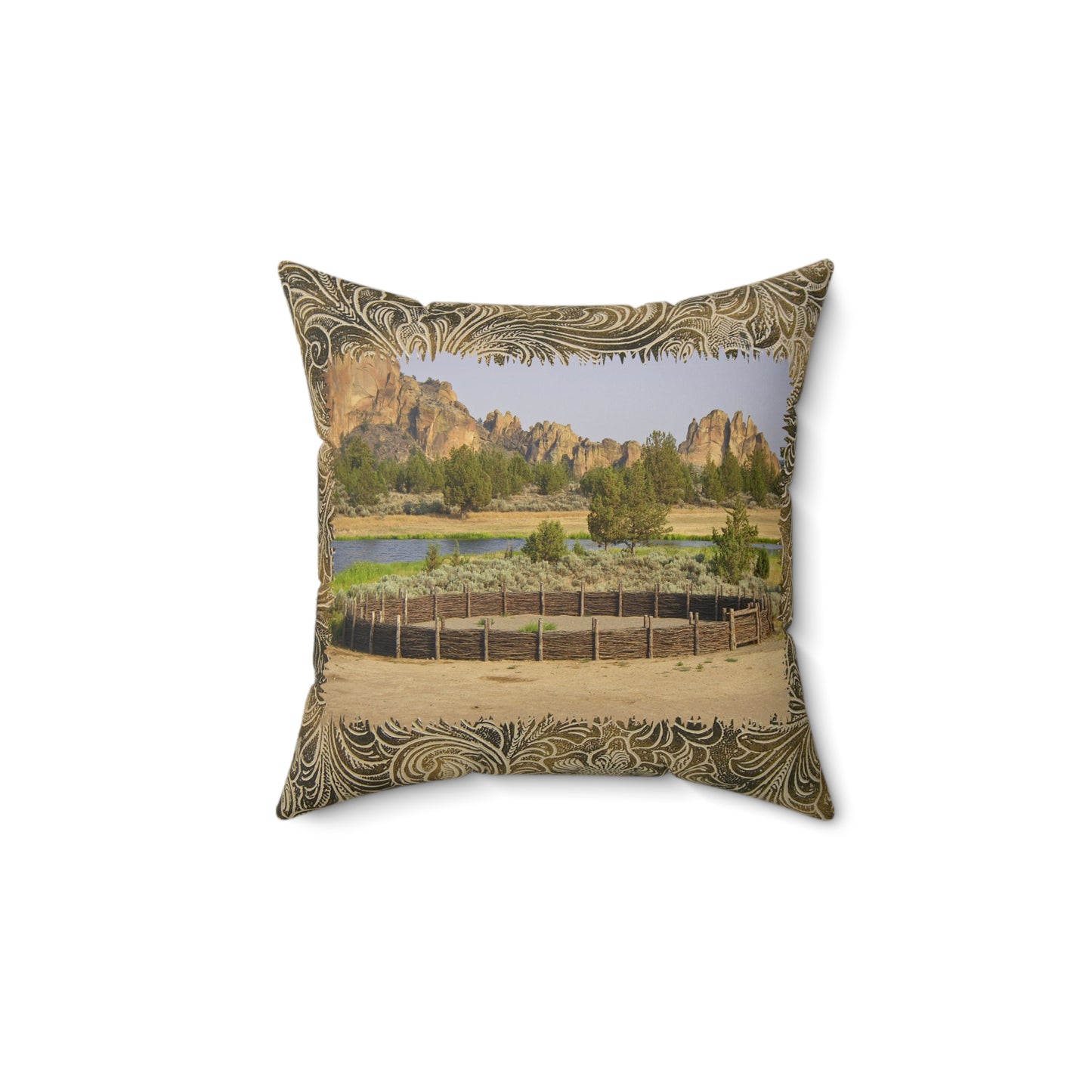 Scenic Round Pen Faux Suede Square Pillow