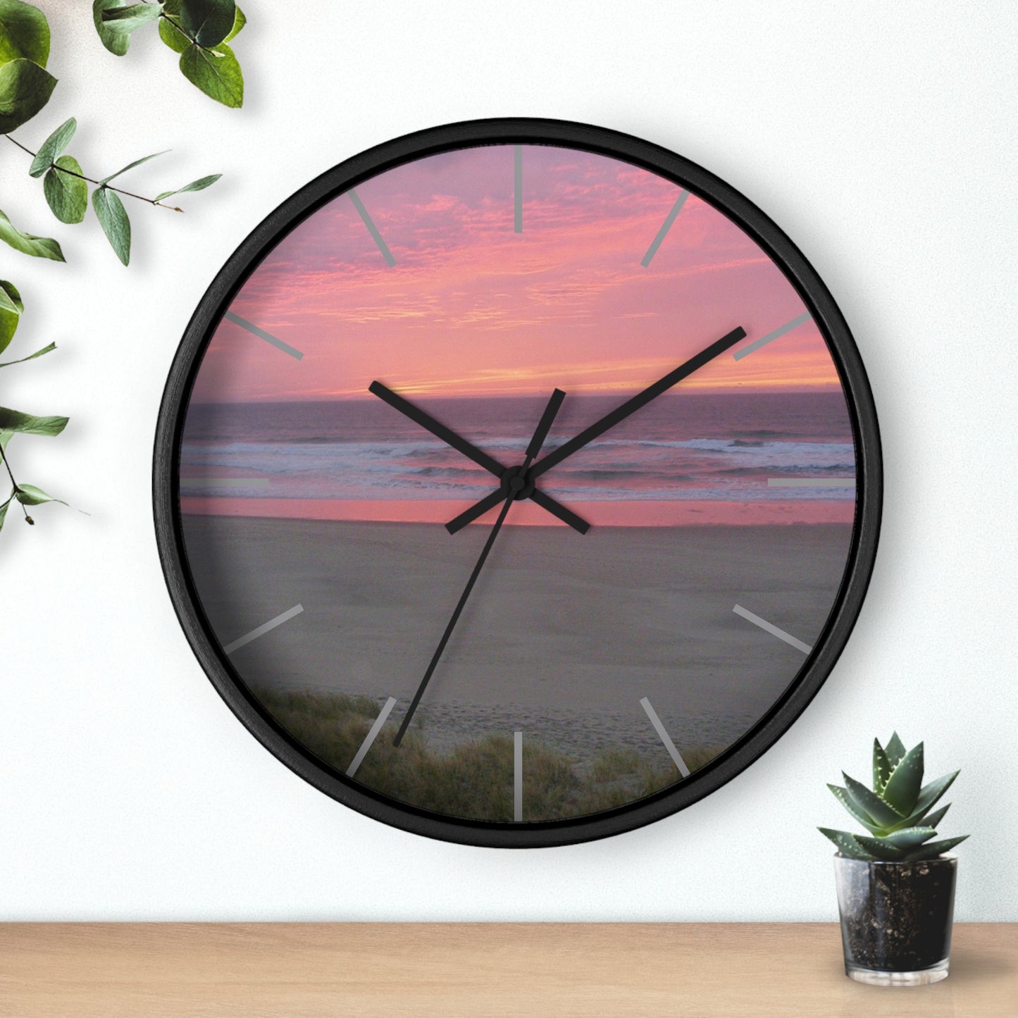 Pink Ocean Sunset Framed Wall Clock