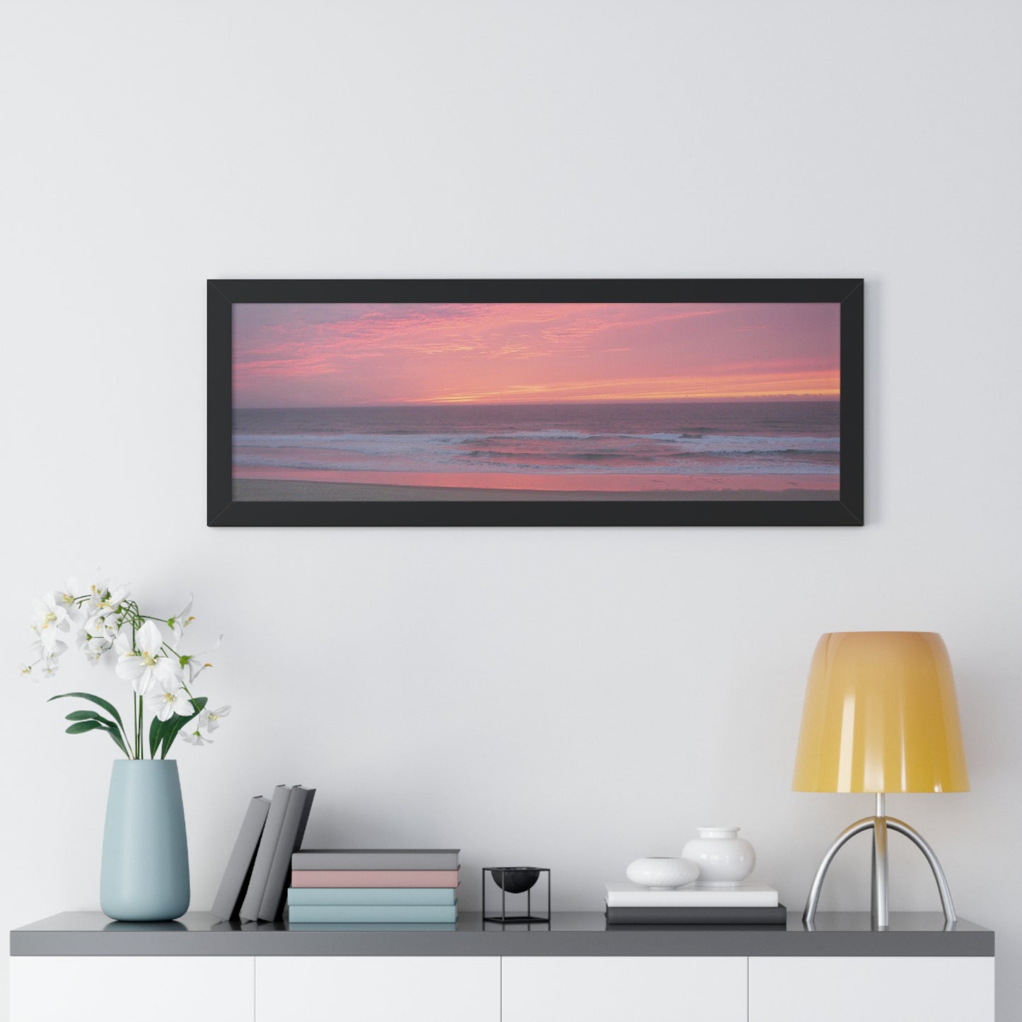 Pink Ocean Sunset Framed Horizontal Poster