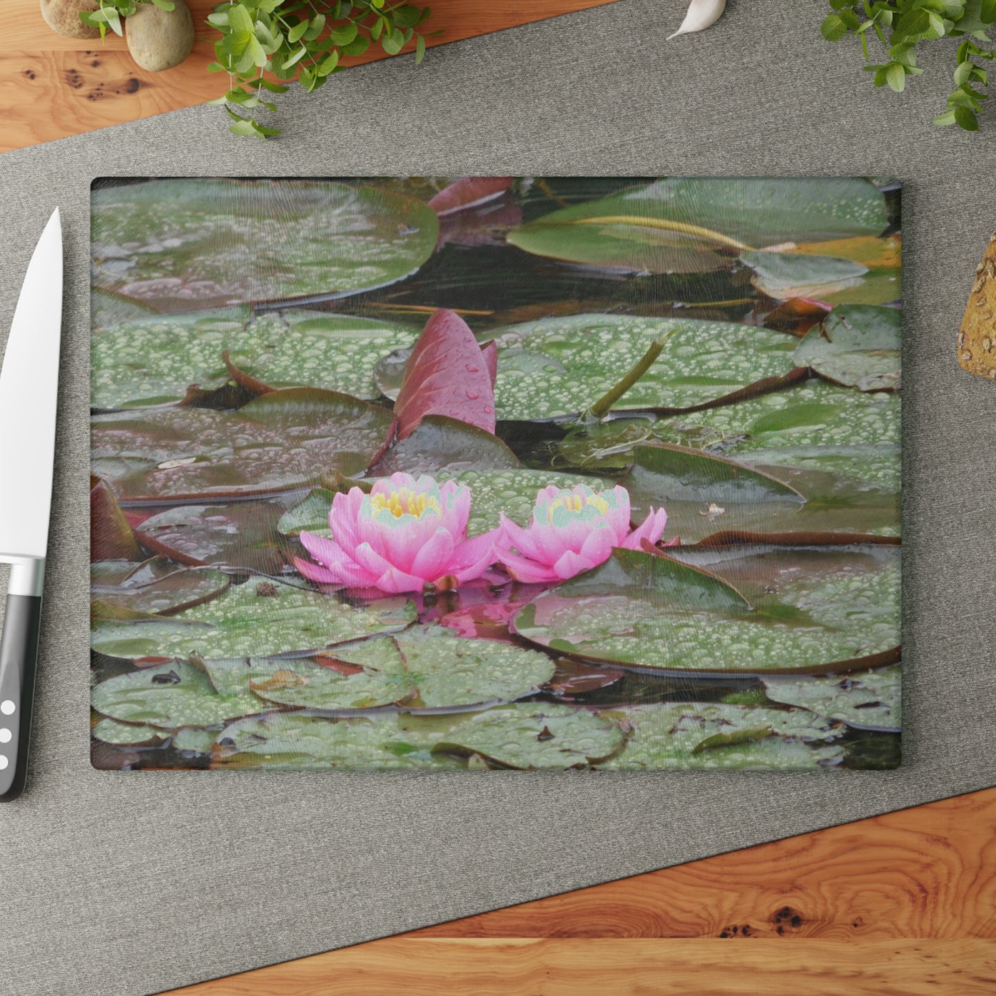 Water Lilies Glass Cutting Board Hand Wash