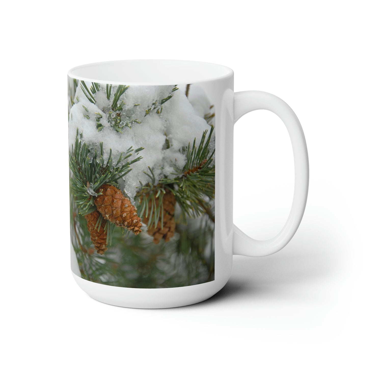 Snowy Fir Cones Ceramic Mug 15oz