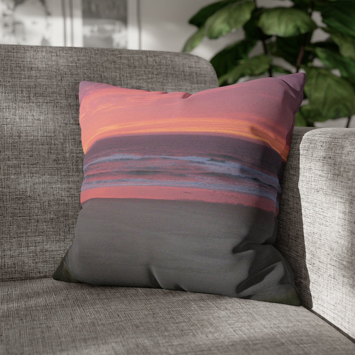 Pink Ocean Sunset Spun Polyester Pillow Case