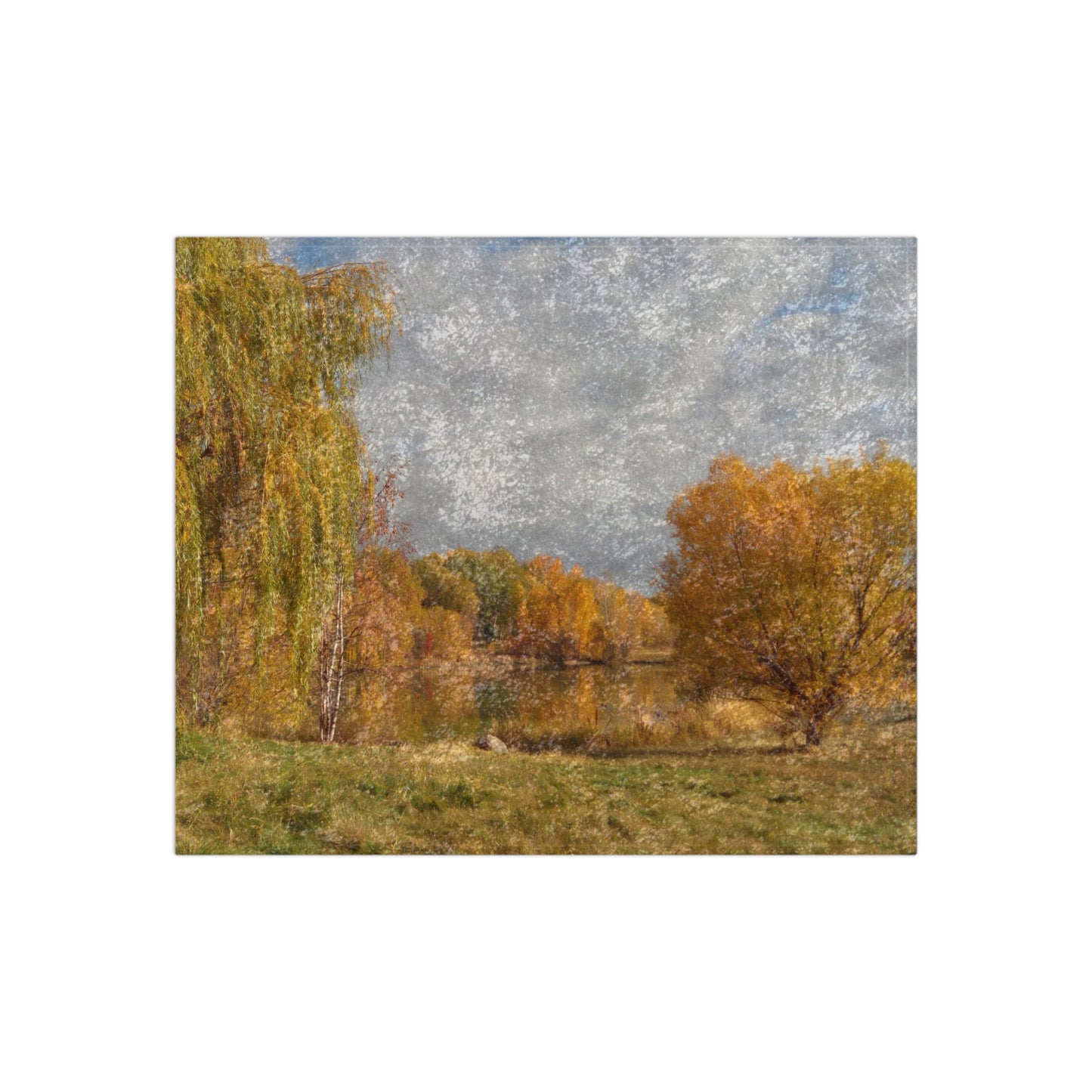 Golden Autumn Pond Shiny Crushed Velvet Blanket