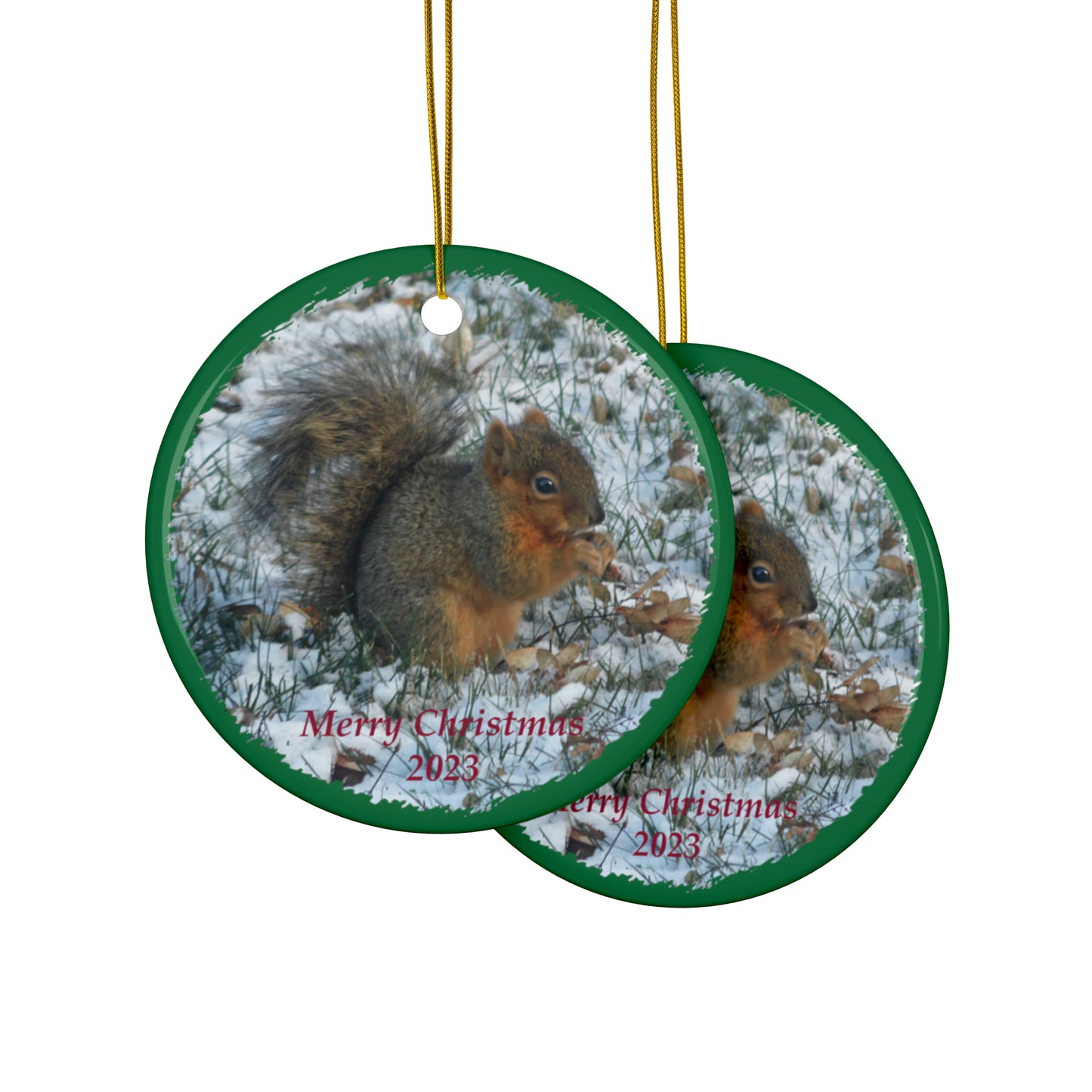 Winter Squirrel Merry Christmas 2023 Ceramic Ornaments