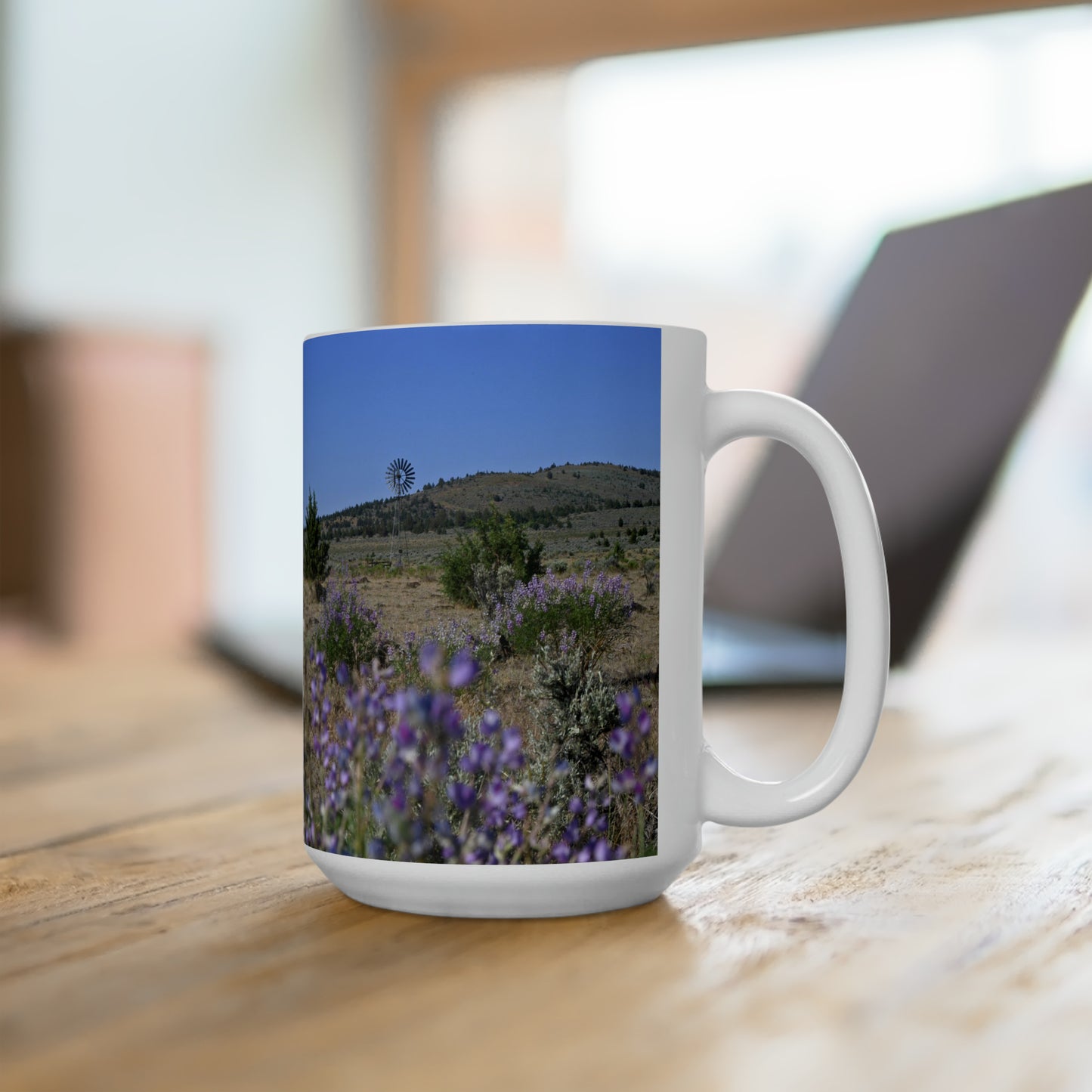 High Desert Lupine & Windmill Ceramic Mug 15oz