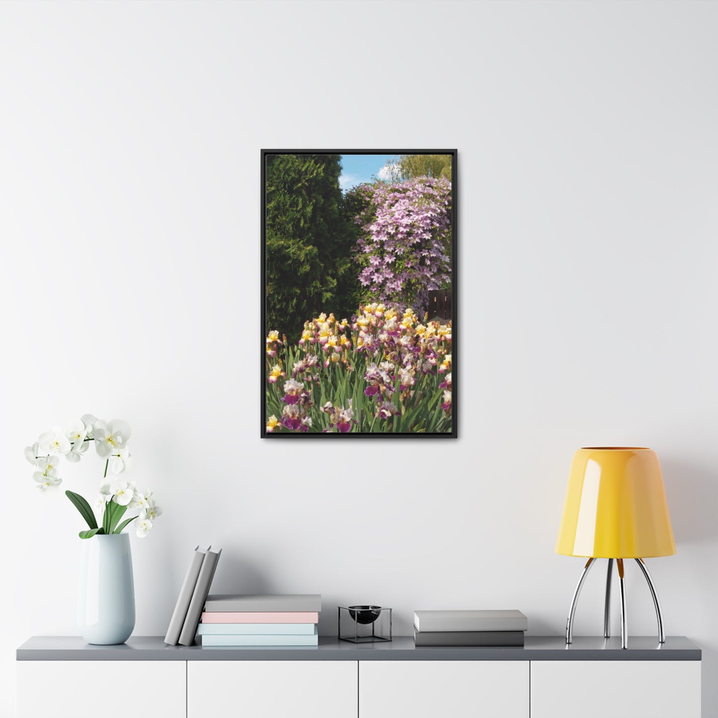 Sunny Iris Garden Gallery Canvas Wraps Framed