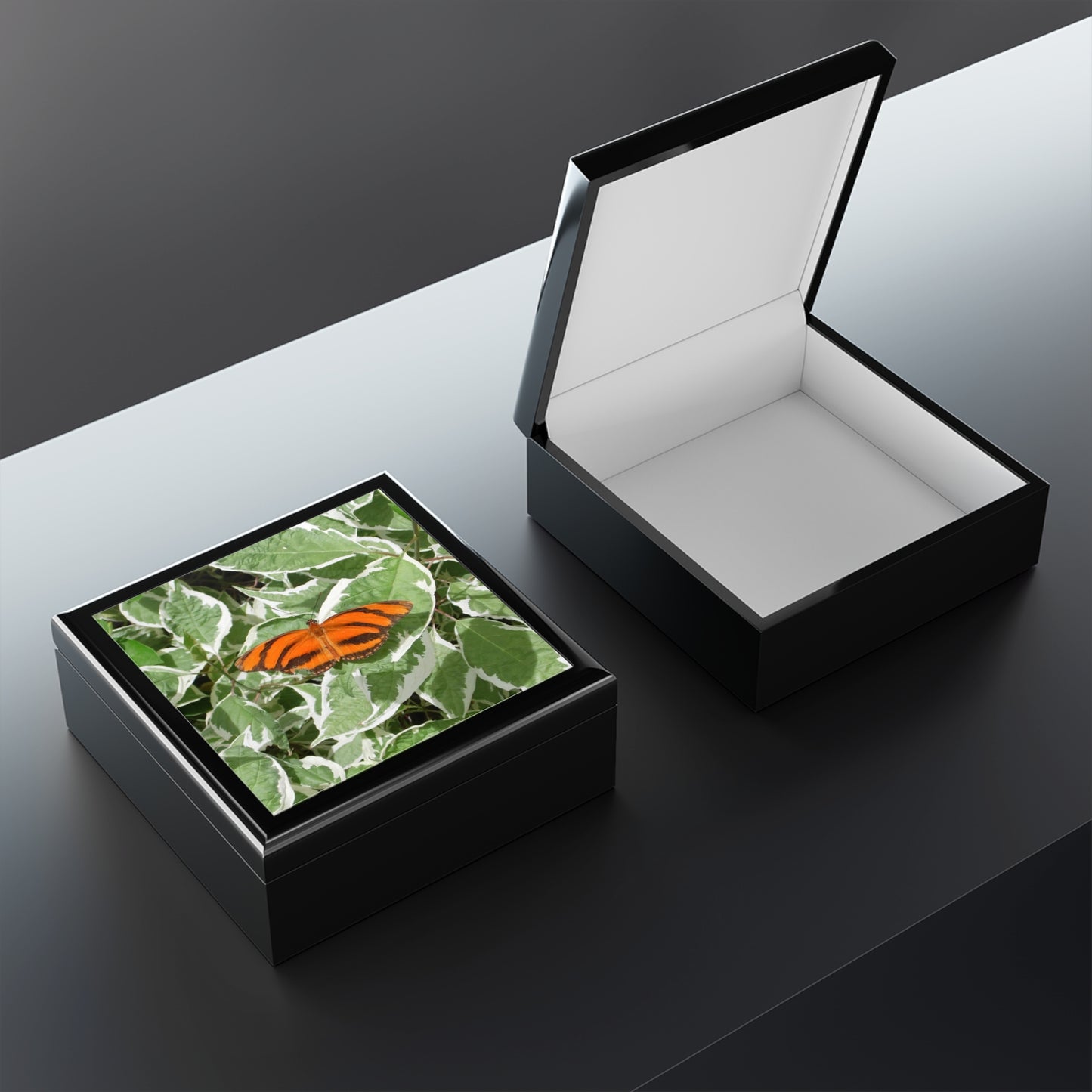 Leaves & Butterfly Jewelry Box ~ 7.24"