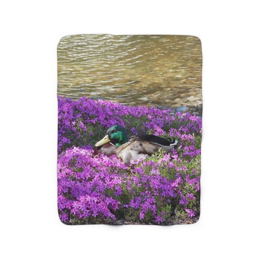 Duck Resting In Flowers Sherpa Fleece Blanket Vertical