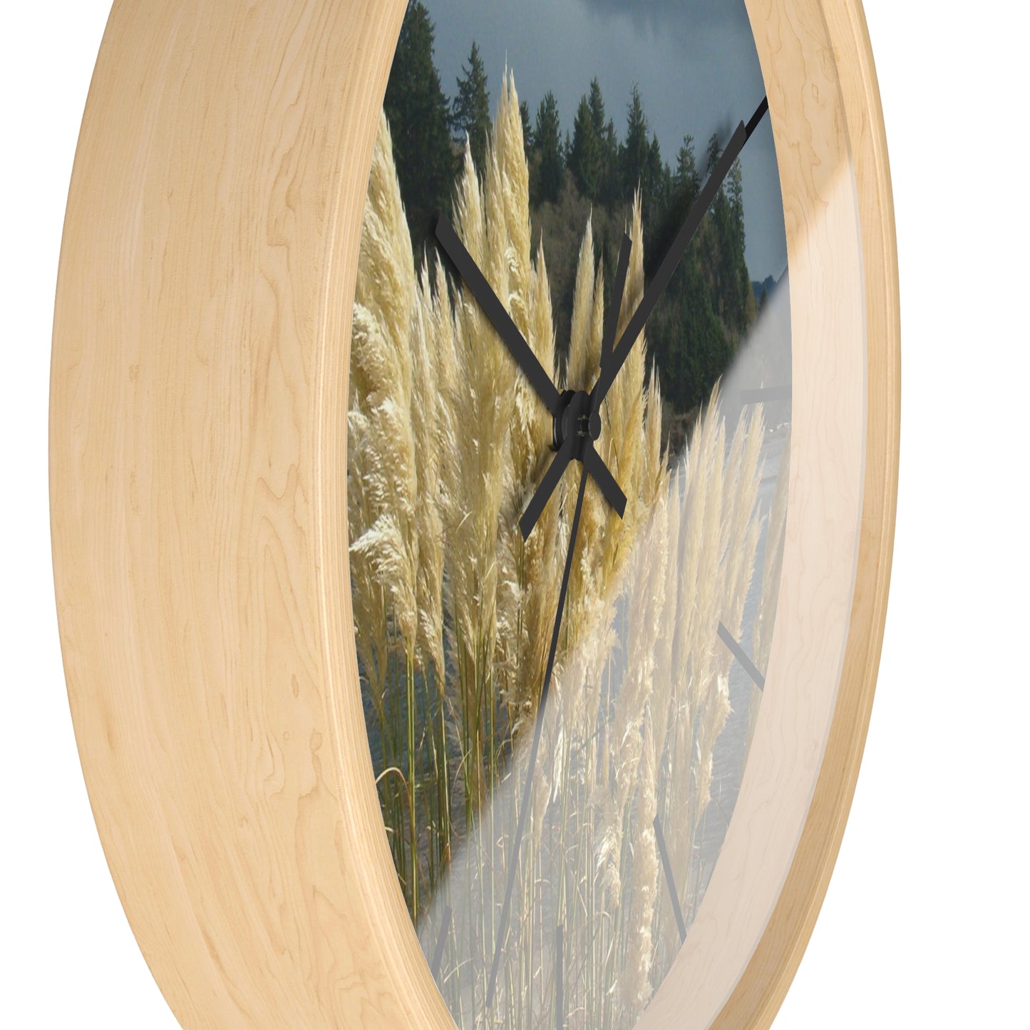 Golden Coastal Pampas Wall Clock