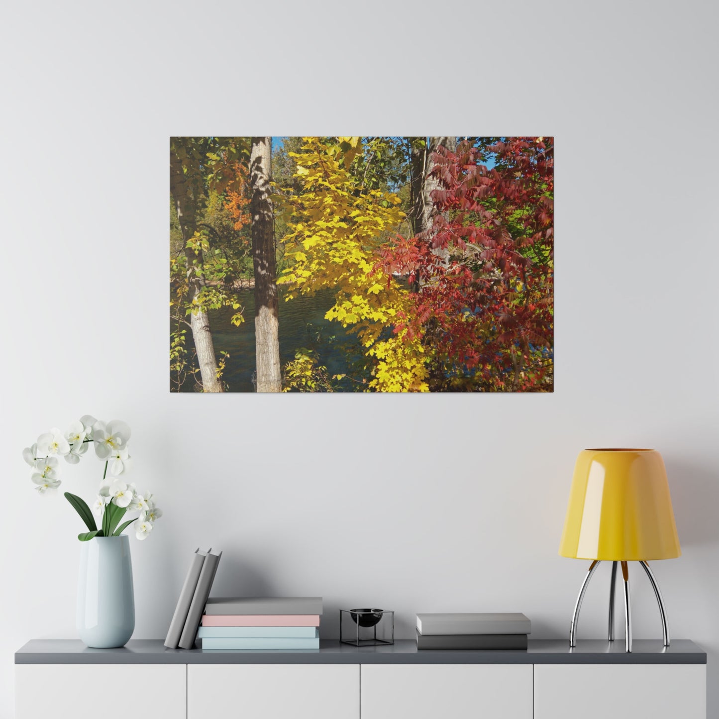 River & Autumn Leaves Matte Canvas